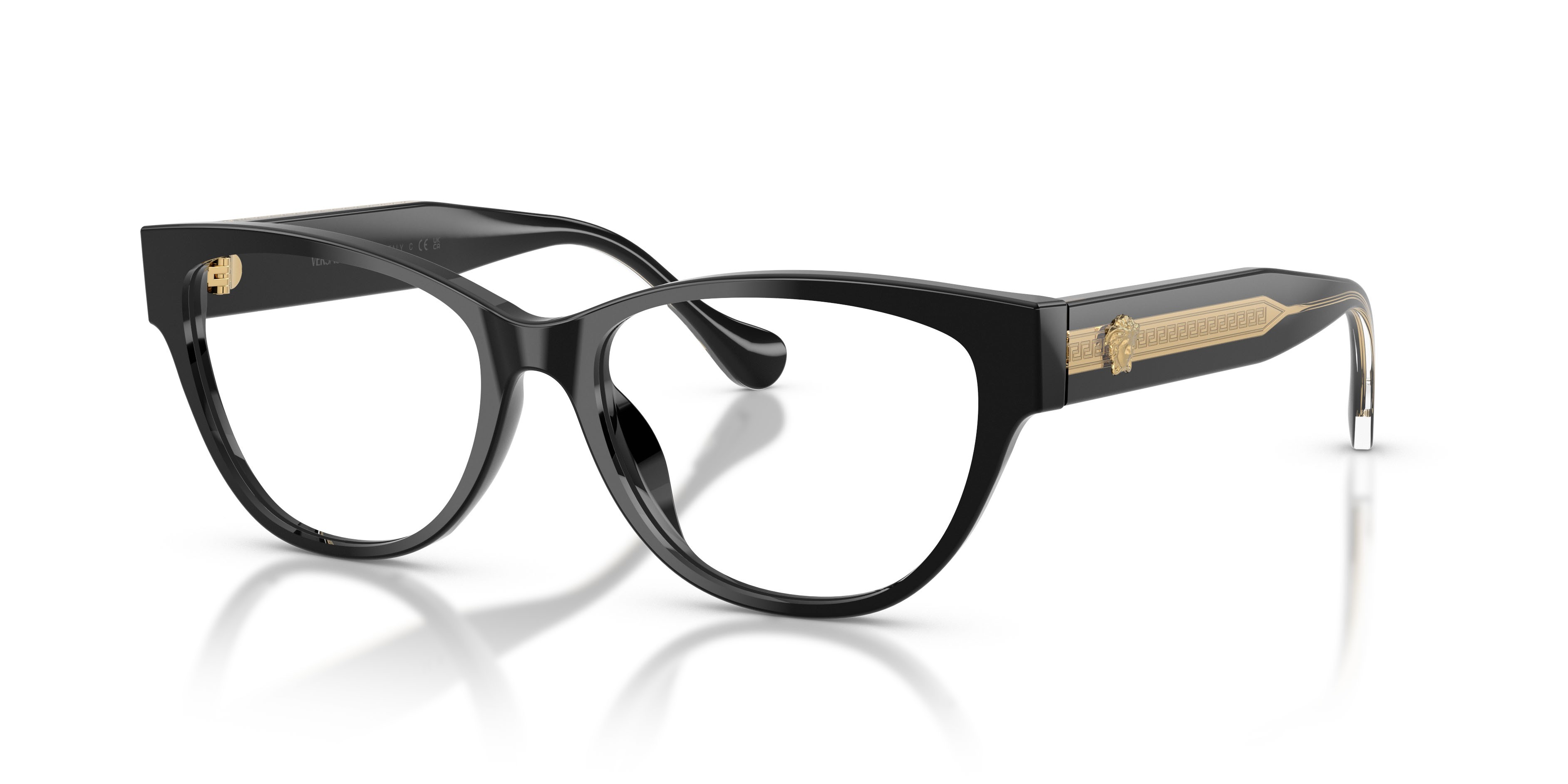 Occhiali da vista Versace VE 3389U (GB1) colore nero forma cat eye lenti lente demo