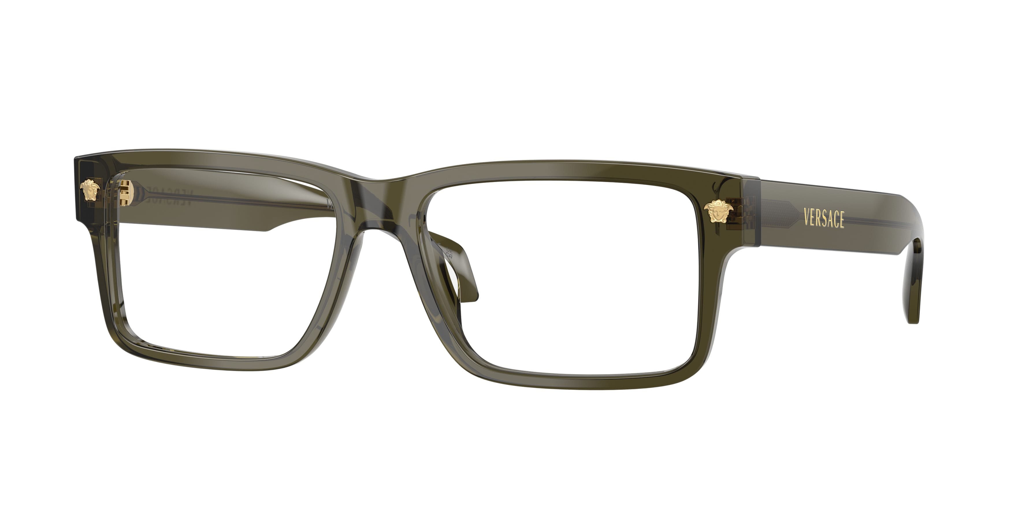 Occhiali da vista Versace VE 3391U (5542) colore verde scuro trasparente forma rettangolare lenti lente demo