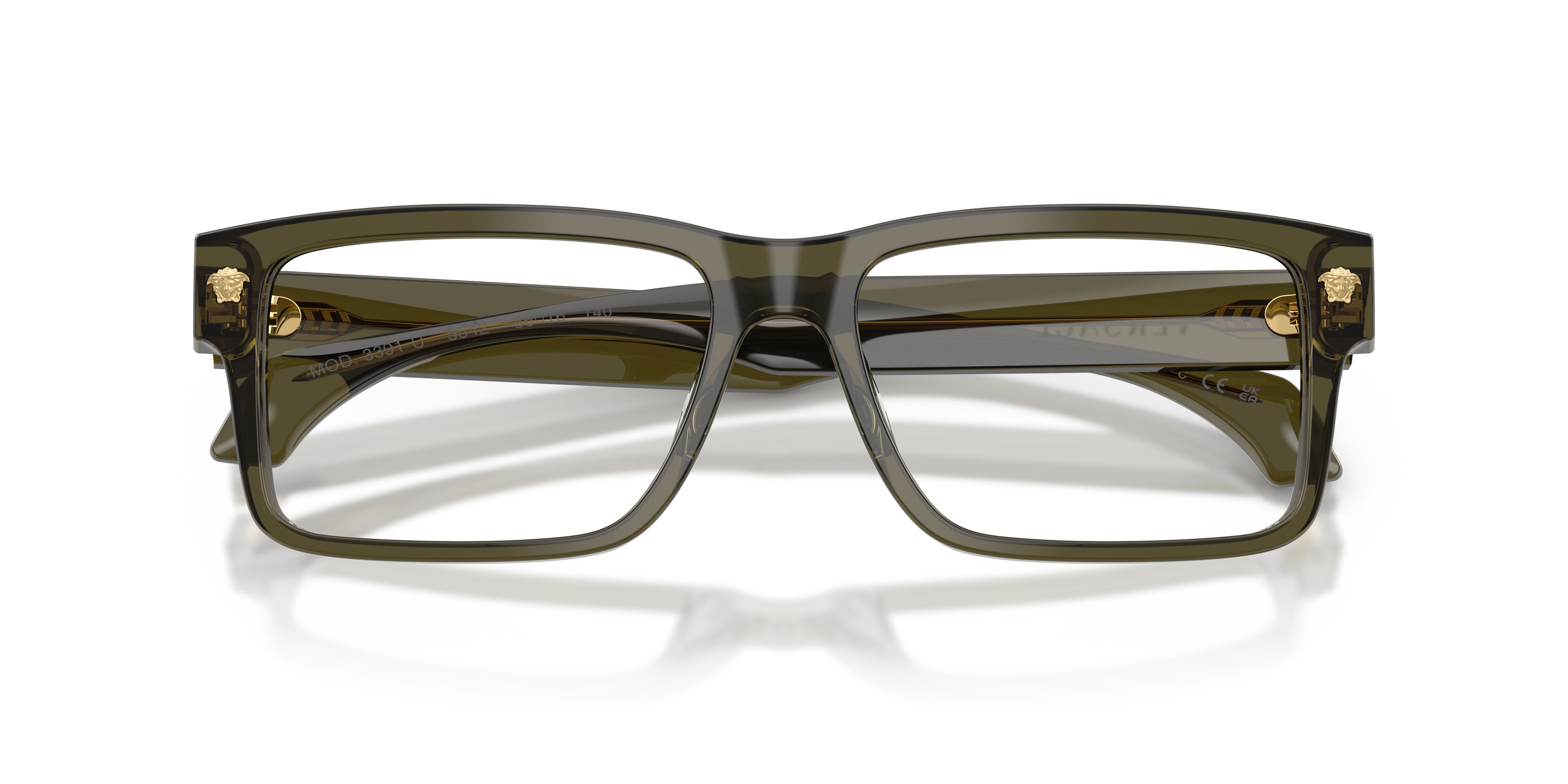 Occhiali da vista Versace VE 3391U (5542) colore verde scuro trasparente forma rettangolare lenti lente demo