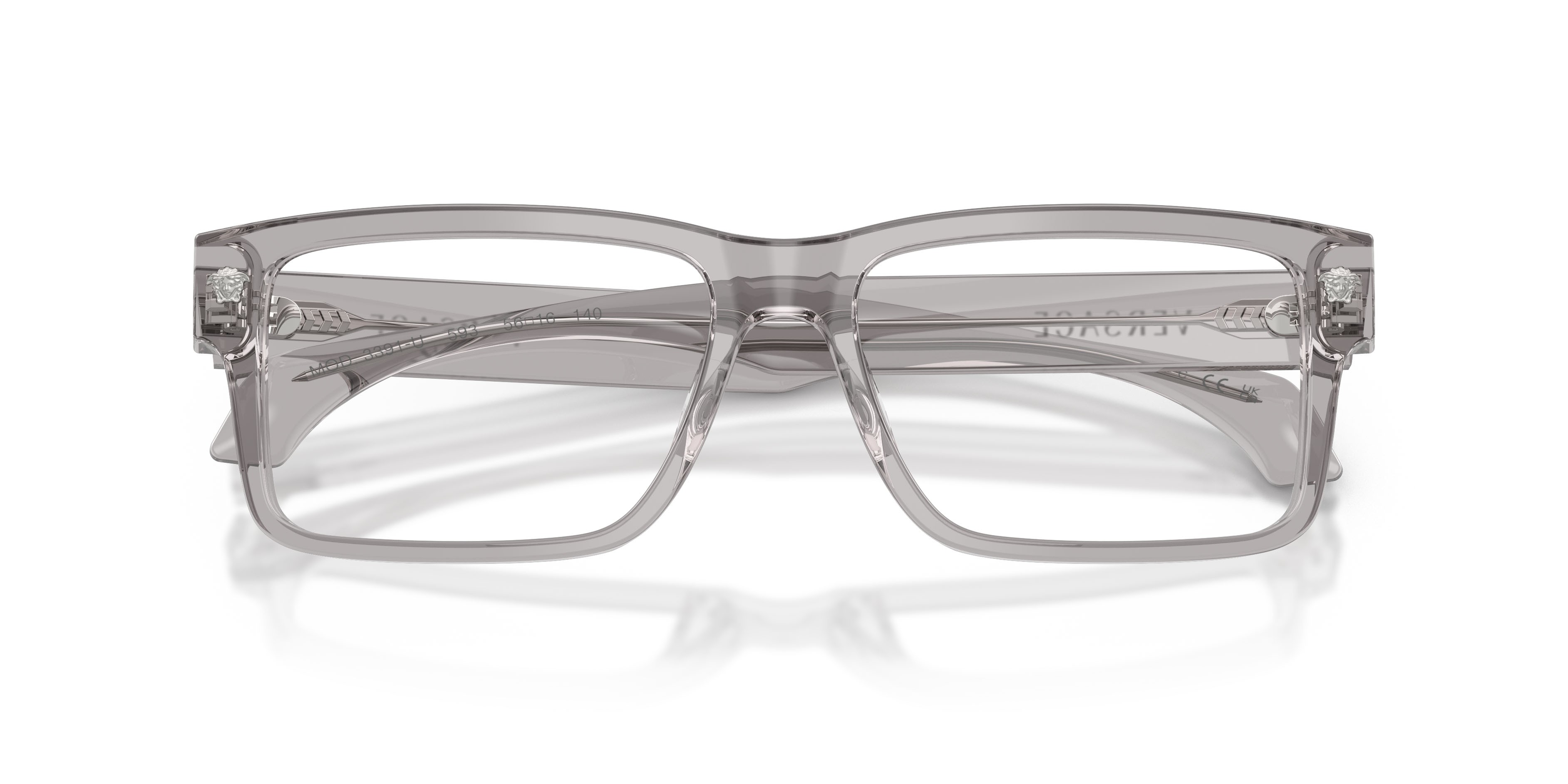 Eyeglasses Versace VE 3391U (593) color grigio chiaro trasparente shape rectangle lenses lente demo