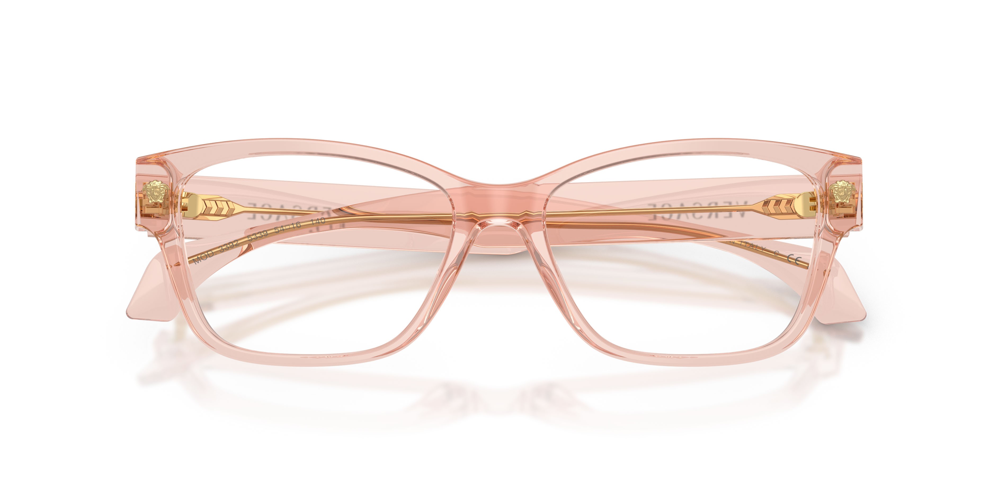 Eyeglasses Versace VE 3392 (5339) color rosa trasparente shape cat eye lenses lente demo