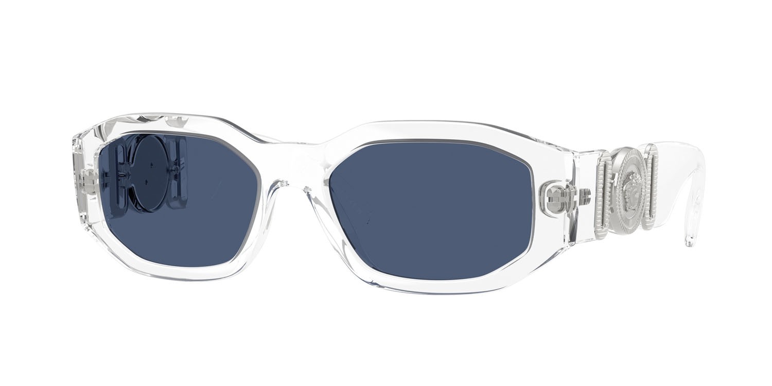 Occhiali da sole Versace VE 4361 (148/80) colore cristallo forma irregolare lenti blu scuro