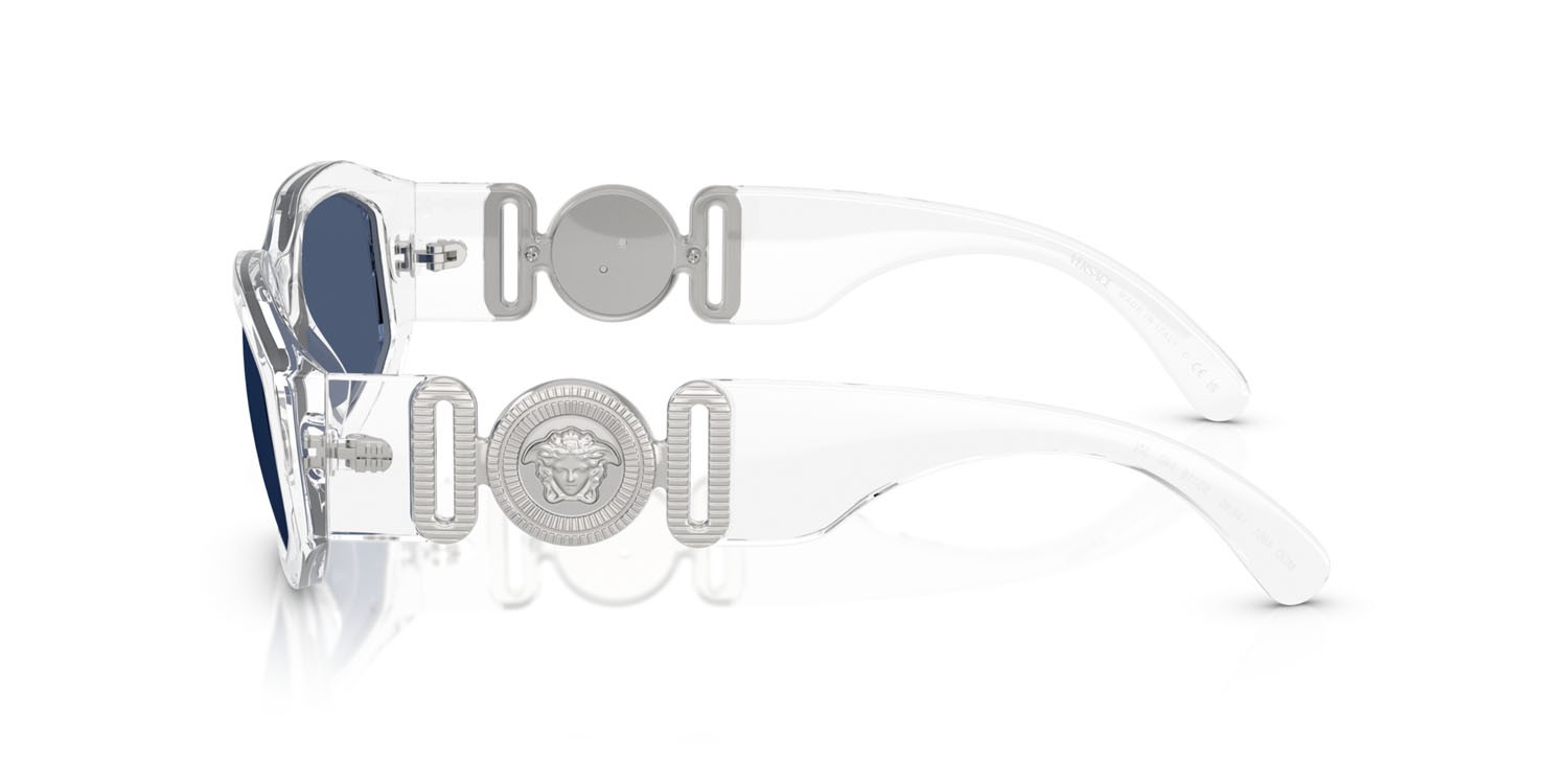 Occhiali da sole Versace VE 4361 (148/80) colore cristallo forma irregolare lenti blu scuro