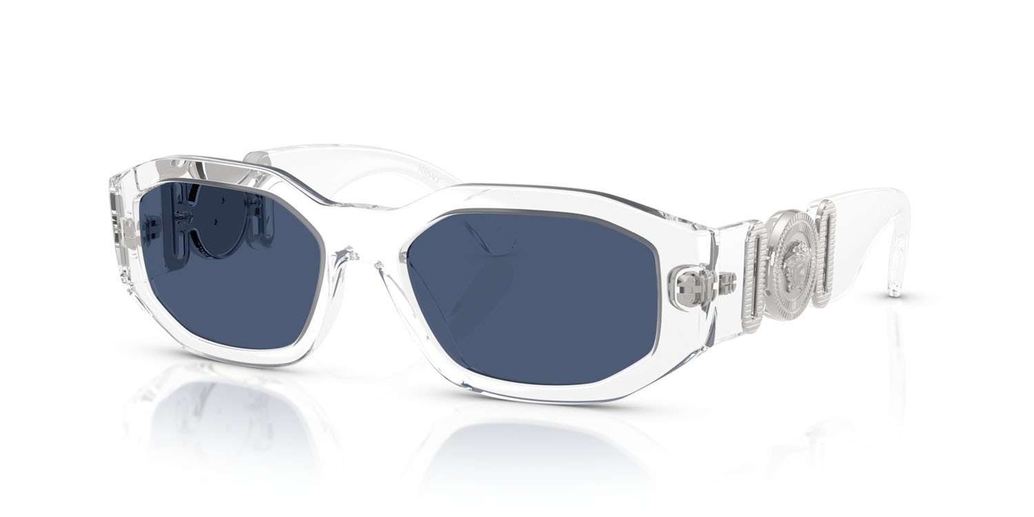 Occhiali da sole Versace VE 4361 (148/80) colore cristallo forma irregolare lenti blu scuro