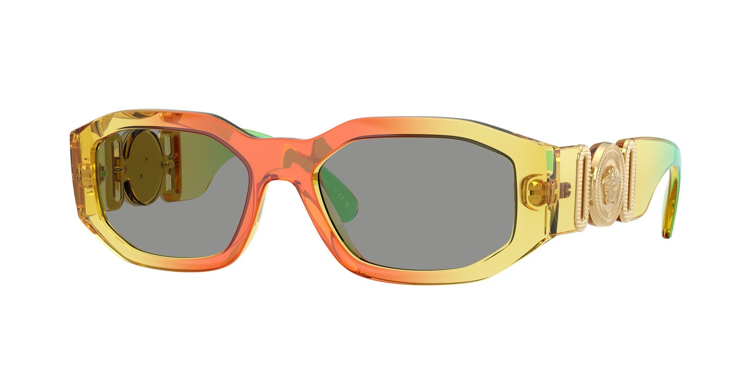 Occhiali da sole Versace VE 4361 (5530/1) colore giallo sfumato/rosso/verde forma irregolare lenti grigio