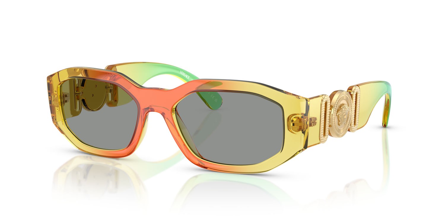 Occhiali da sole Versace VE 4361 (5530/1) colore giallo sfumato/rosso/verde forma irregolare lenti grigio