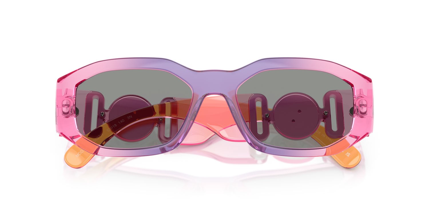 Occhiali da sole Versace VE 4361 (5537/1) colore rosa/viola/arancione sfumato forma irregolare lenti grigio