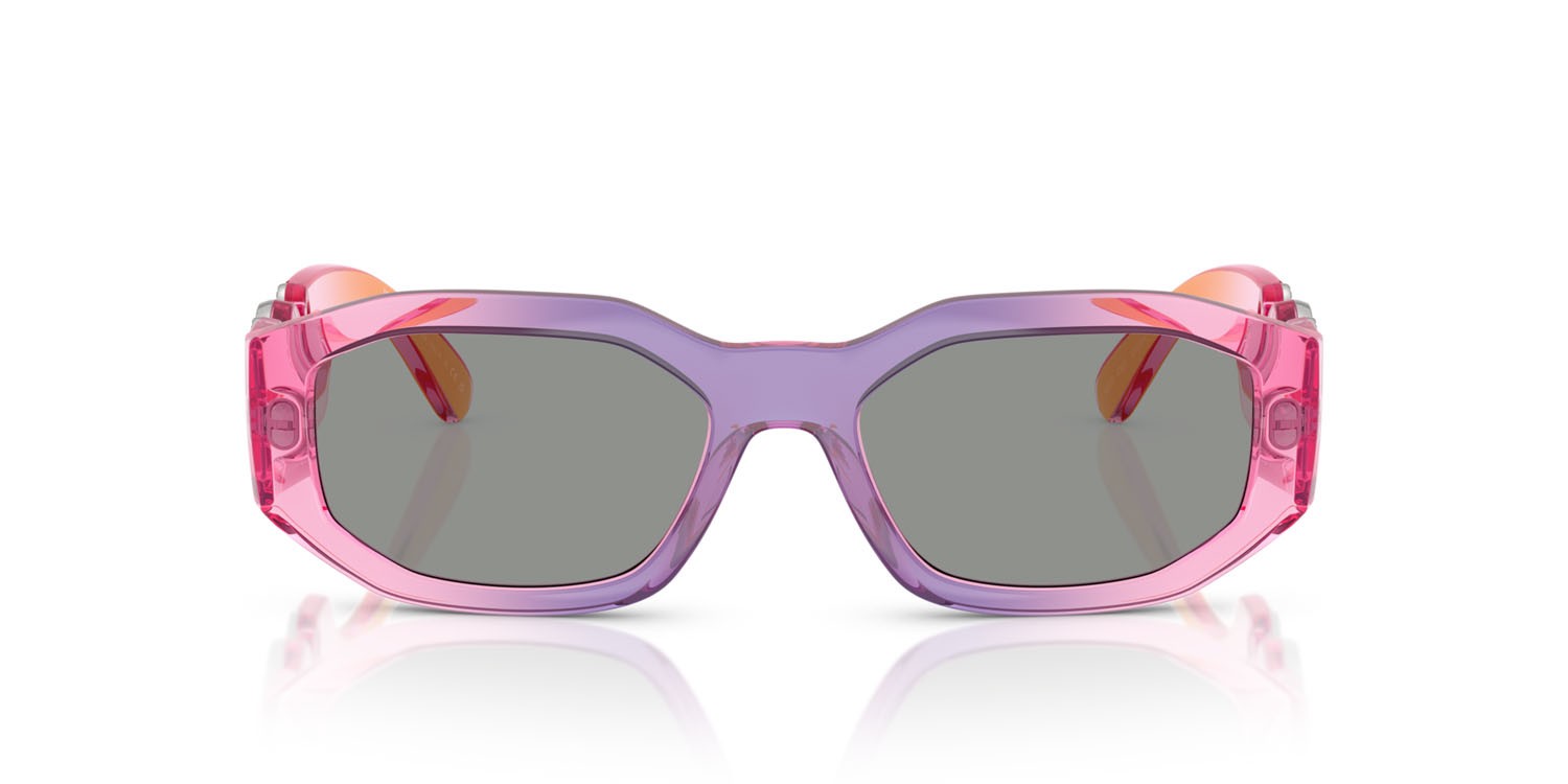 Occhiali da sole Versace VE 4361 (5537/1) colore rosa/viola/arancione sfumato forma irregolare lenti grigio