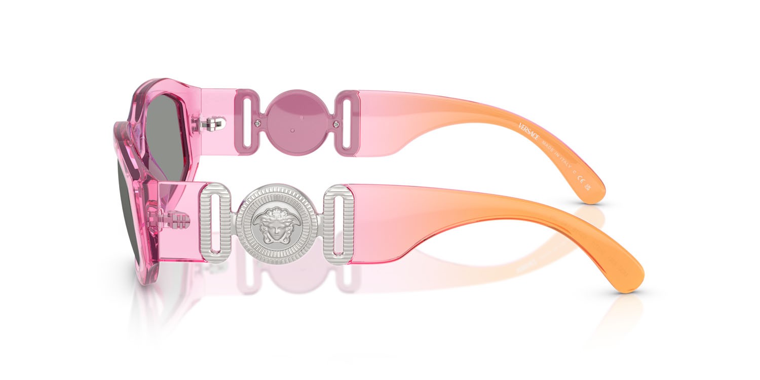 Occhiali da sole Versace VE 4361 (5537/1) colore rosa/viola/arancione sfumato forma irregolare lenti grigio