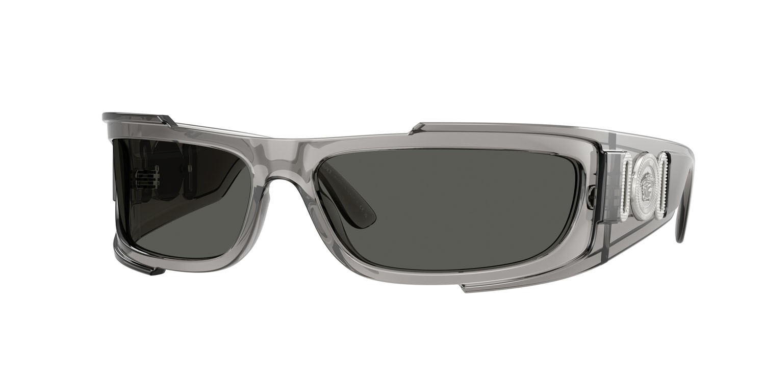 Occhiali da sole Versace VE 4446 (593/87) colore grigio trasparente forma rettangolare lenti grigio scuro