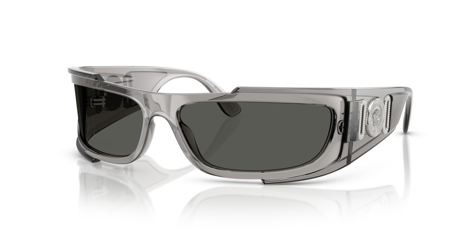 Occhiali da sole Versace VE 4446 (593/87) colore grigio trasparente forma rettangolare lenti grigio scuro