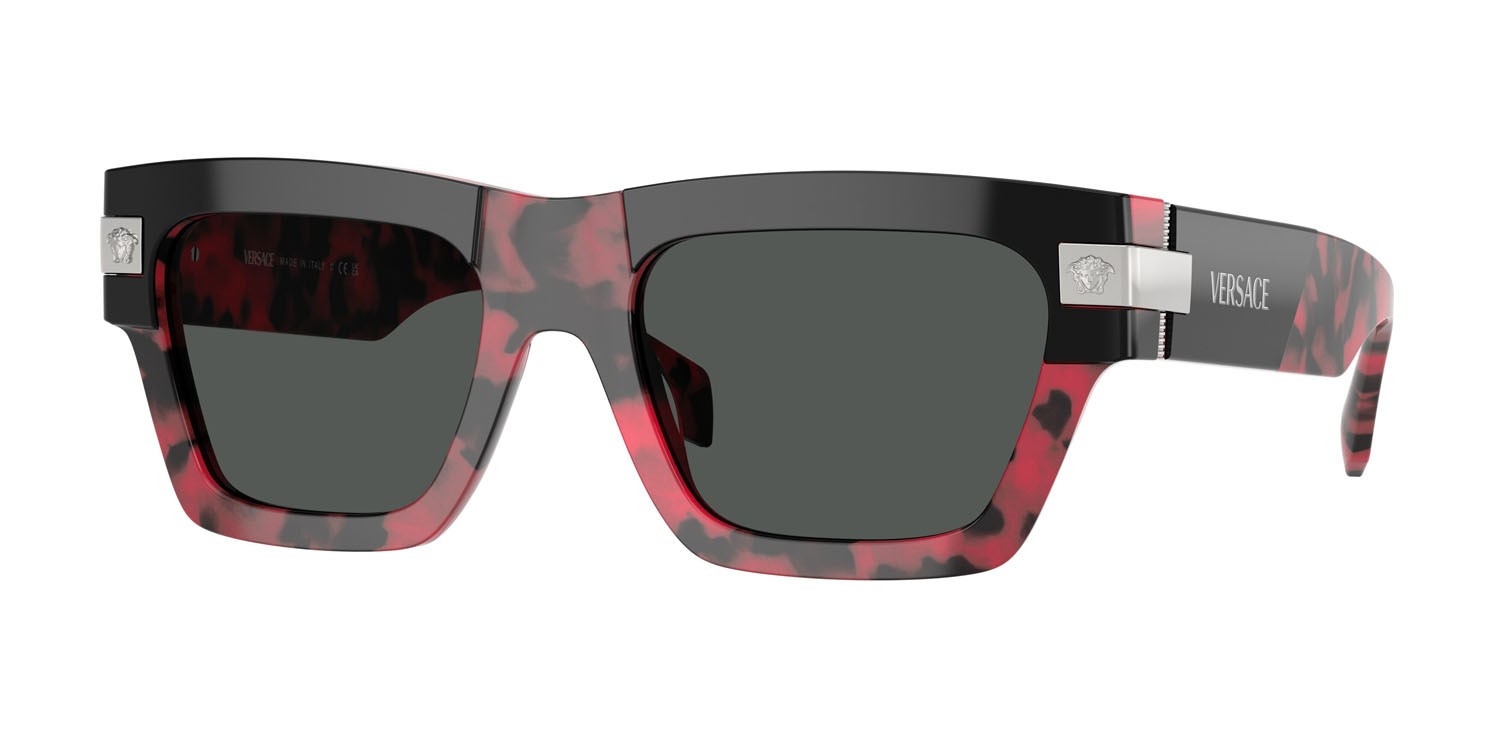 Occhiali da sole Versace VE 4464 (545787) colore nero top/rosso havana forma rettangolare lenti grigio scuro