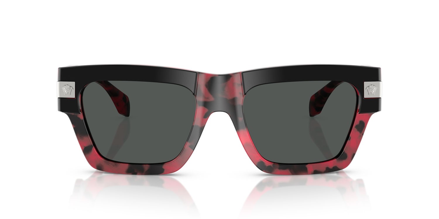 Occhiali da sole Versace VE 4464 (545787) colore nero top/rosso havana forma rettangolare lenti grigio scuro