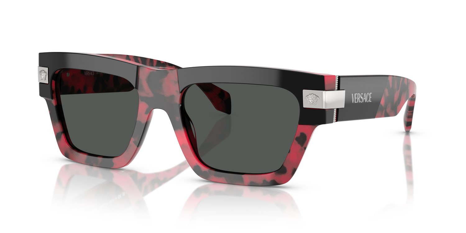 Occhiali da sole Versace VE 4464 (545787) colore nero top/rosso havana forma rettangolare lenti grigio scuro