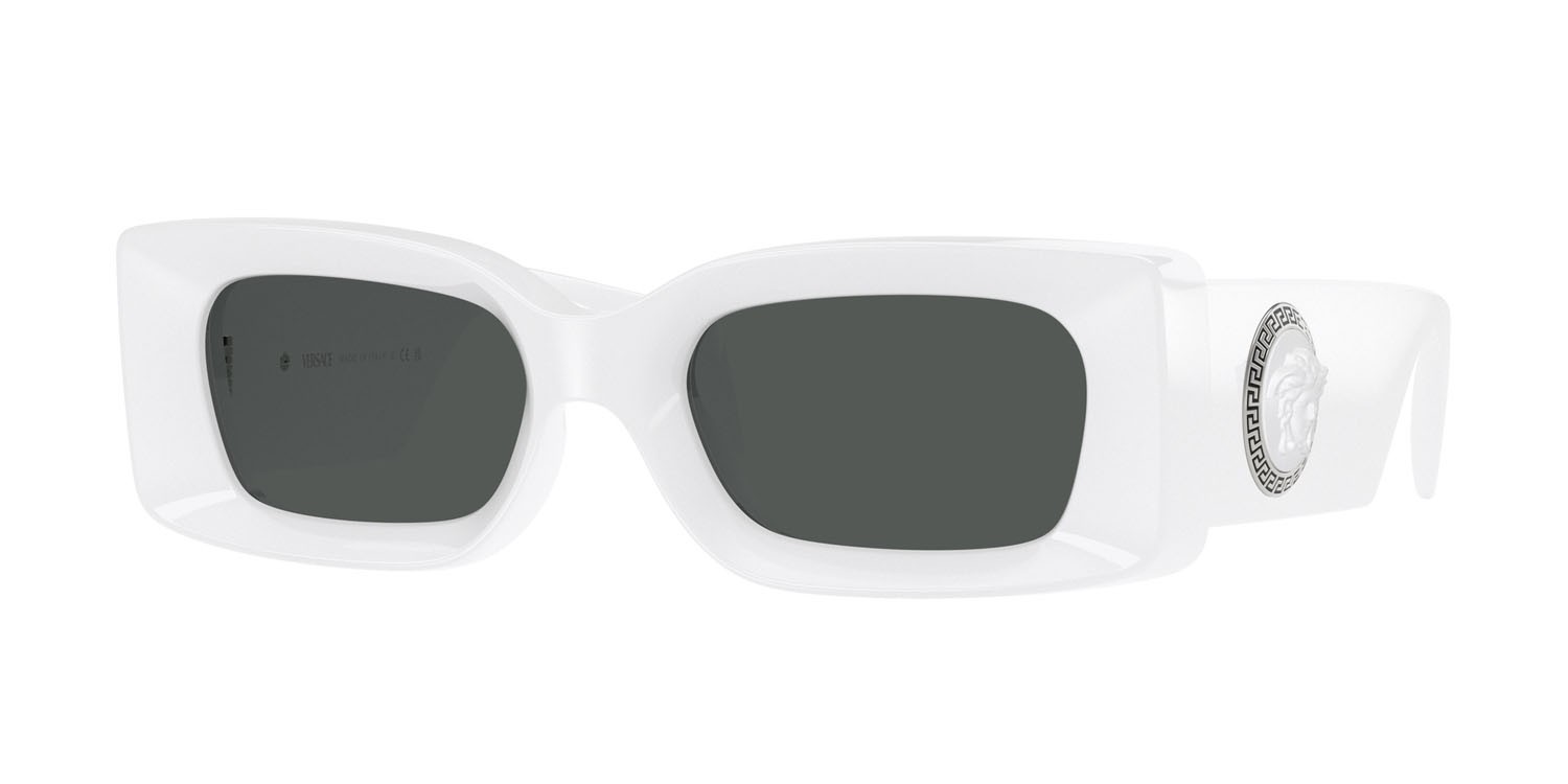 Occhiali da sole Versace VE 4474U (314/87) colore bianco forma rettangolare lenti grigio scuro