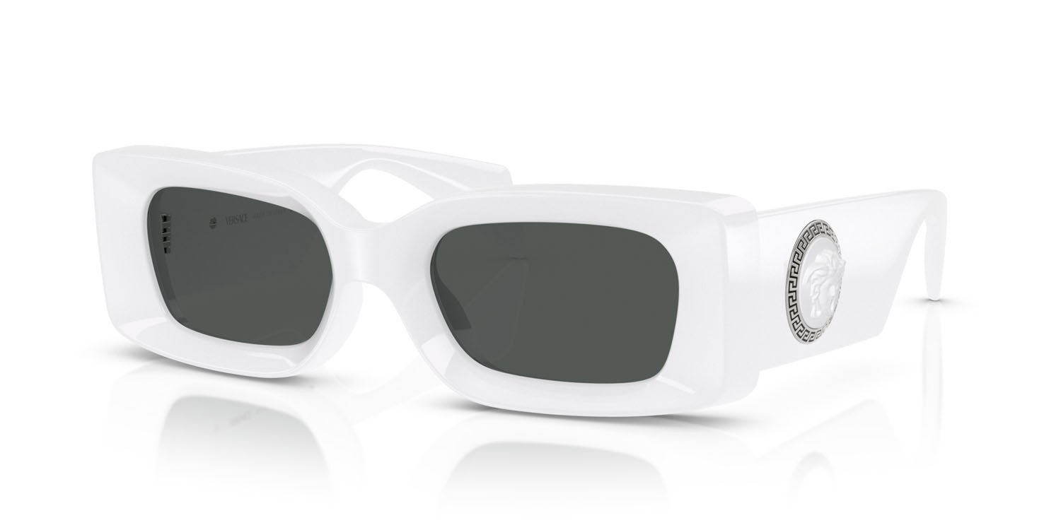 Occhiali da sole Versace VE 4474U (314/87) colore bianco forma rettangolare lenti grigio scuro