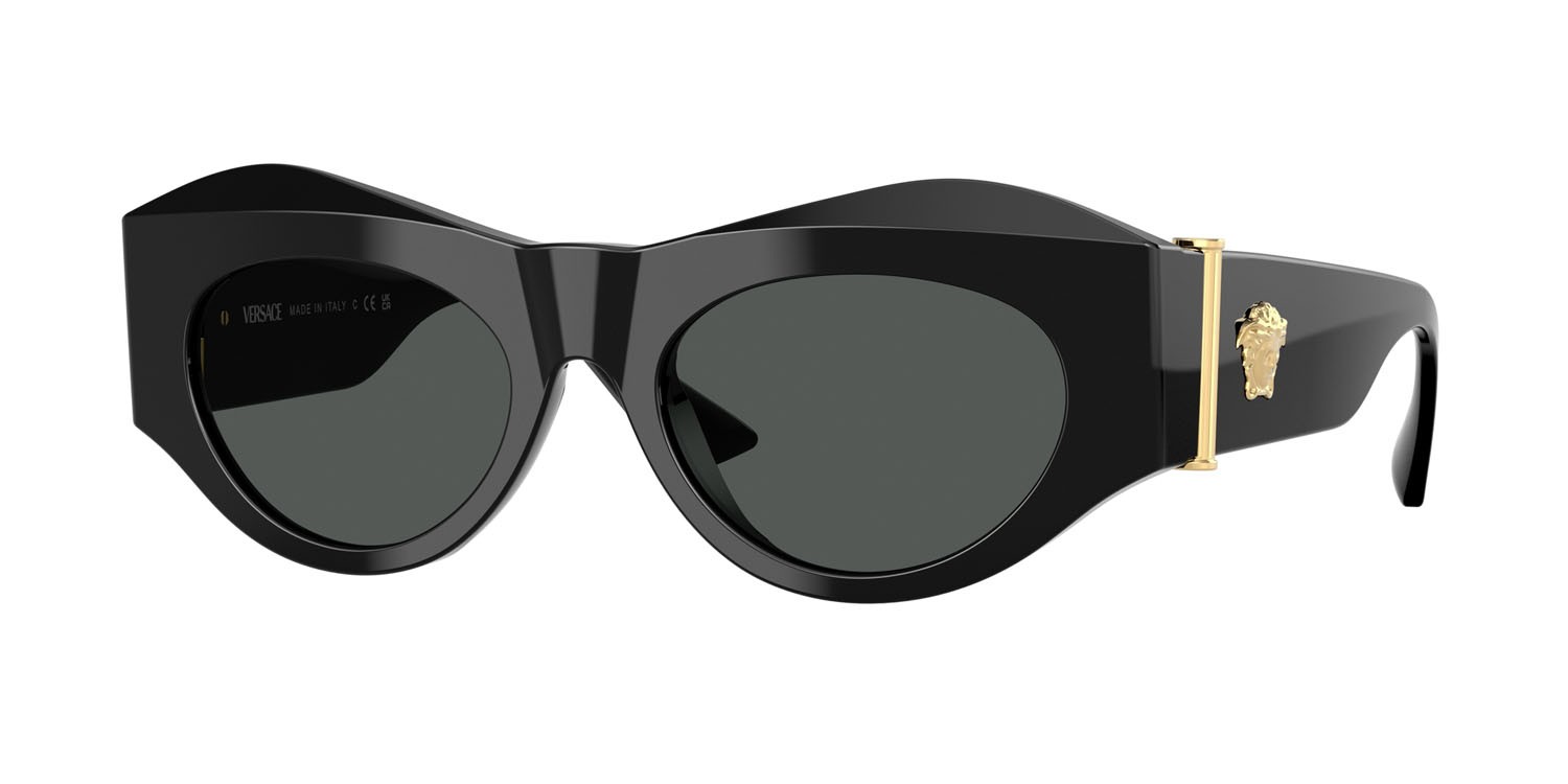 Occhiali da sole Versace VE 4477U (GB1/87) colore nero forma irregolare lenti grigio scuro