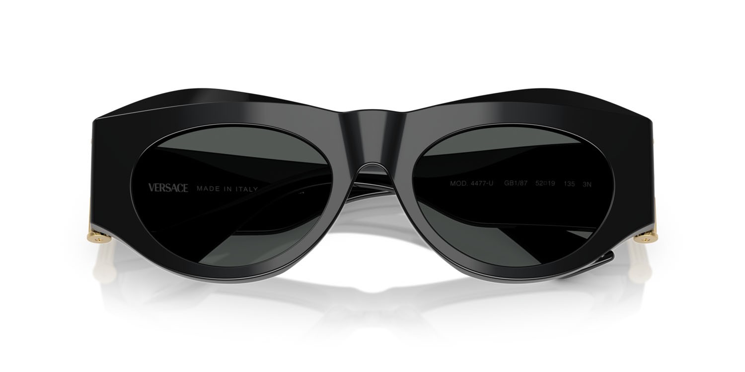 Occhiali da sole Versace VE 4477U (GB1/87) colore nero forma irregolare lenti grigio scuro