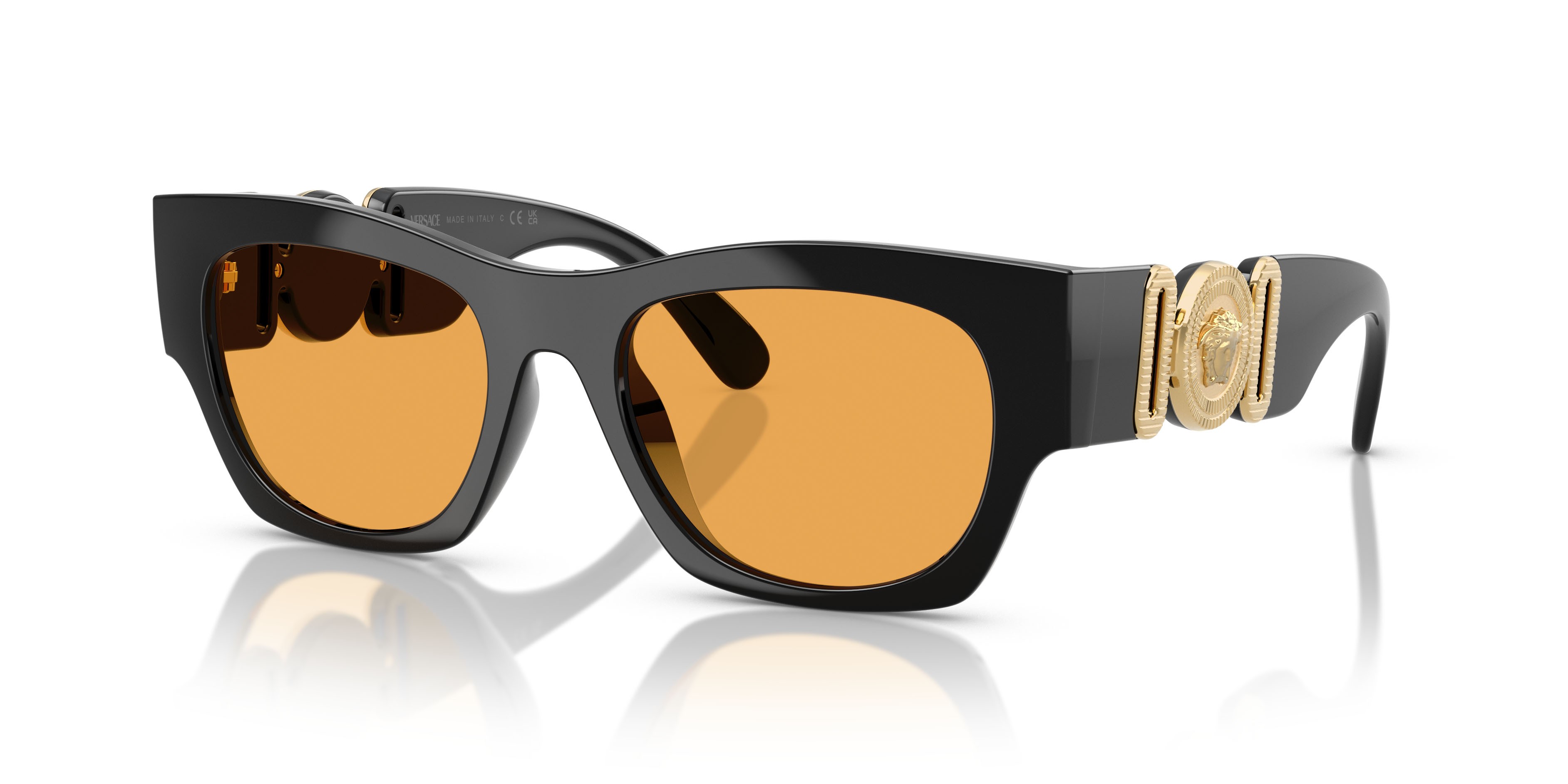 Occhiali da sole Versace VE 4479U (GB1/7) colore nero forma quadrato lenti arancione