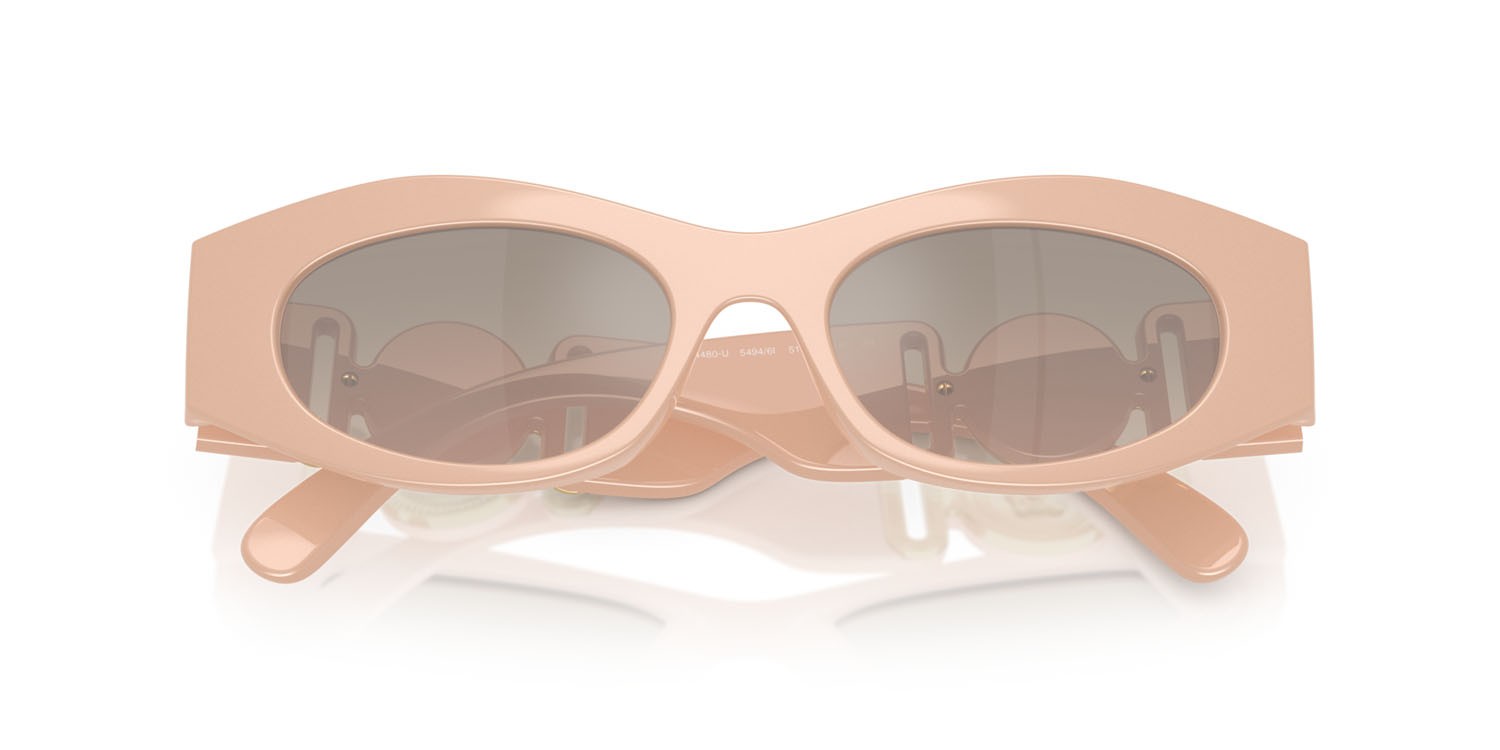 Occhiali da sole Versace VE 4480U (54946I) colore nude forma ovale lenti brown grad grey mirror silver