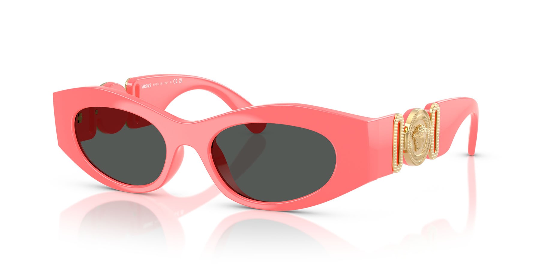 Occhiali da sole Versace VE 4480U (553187) colore guava forma cat eye lenti grigio scuro