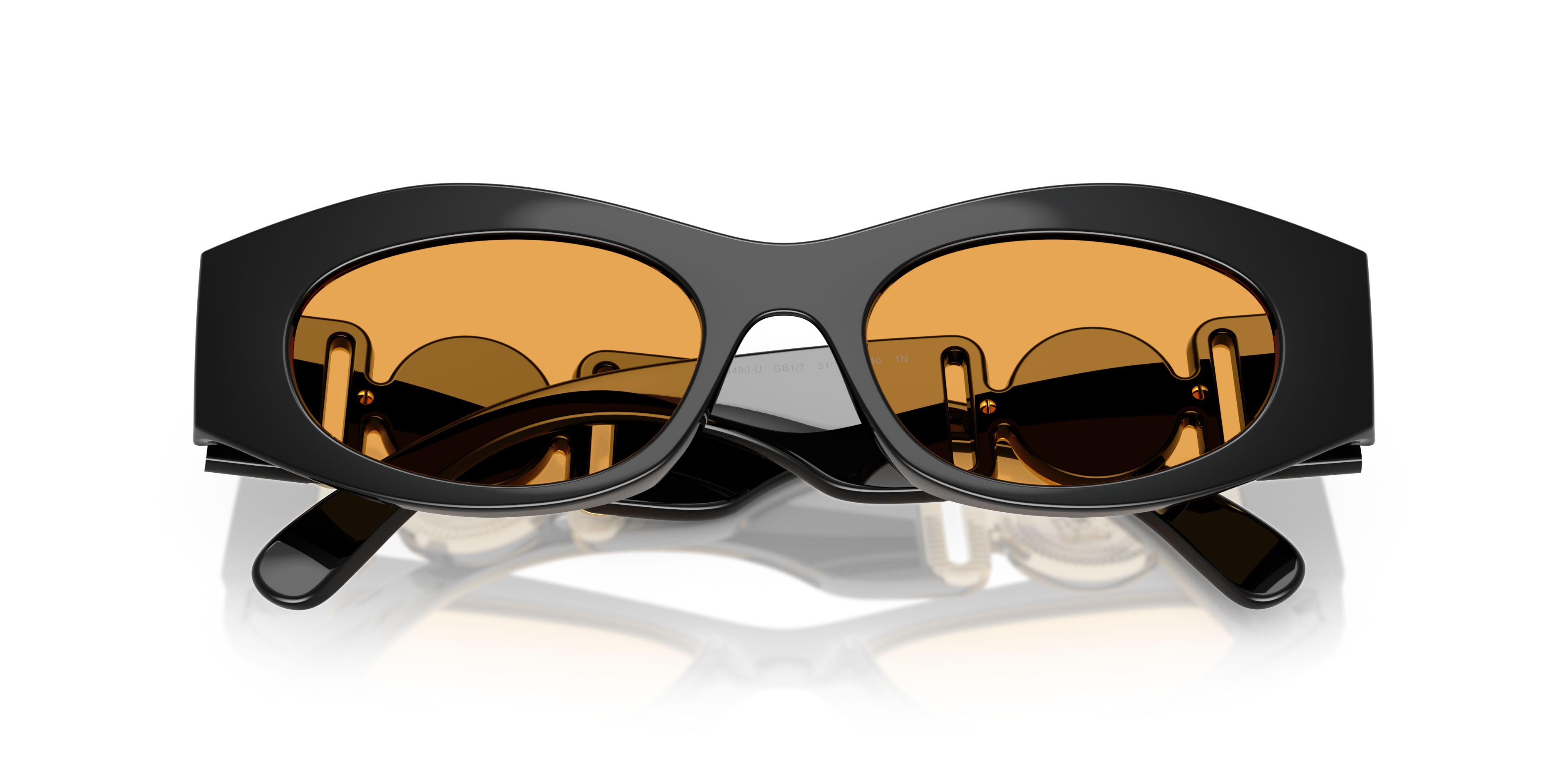 Occhiali da sole Versace VE 4480U (GB1/7) colore nero forma cat eye lenti arancione