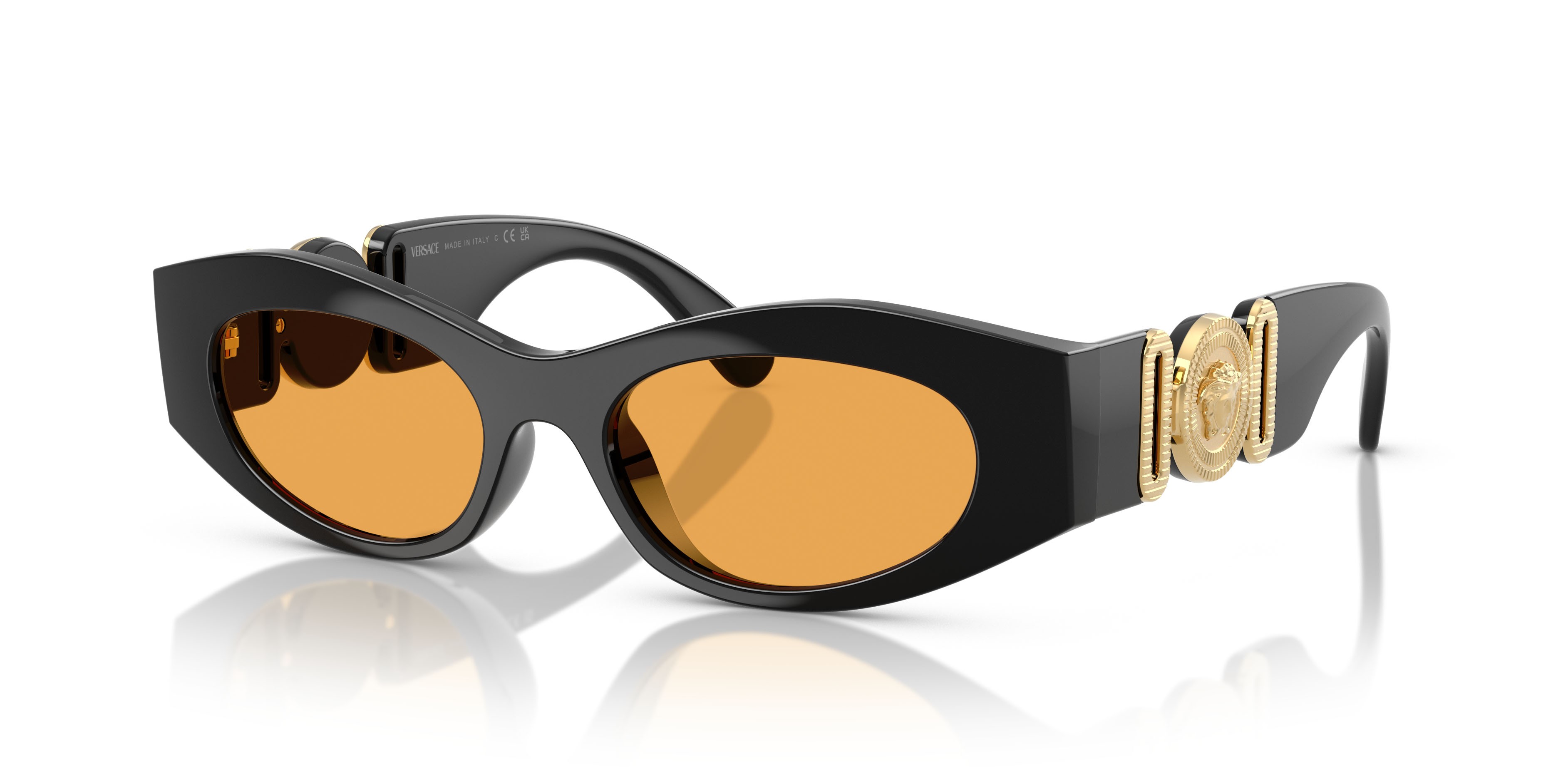 Occhiali da sole Versace VE 4480U (GB1/7) colore nero forma cat eye lenti arancione