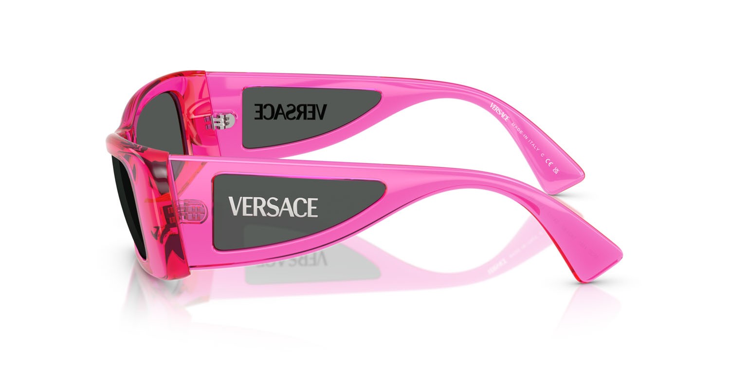 Occhiali da sole Versace VE 4481 (543487) colore fucsia fluo trasparente forma quadrato lenti grigio scuro
