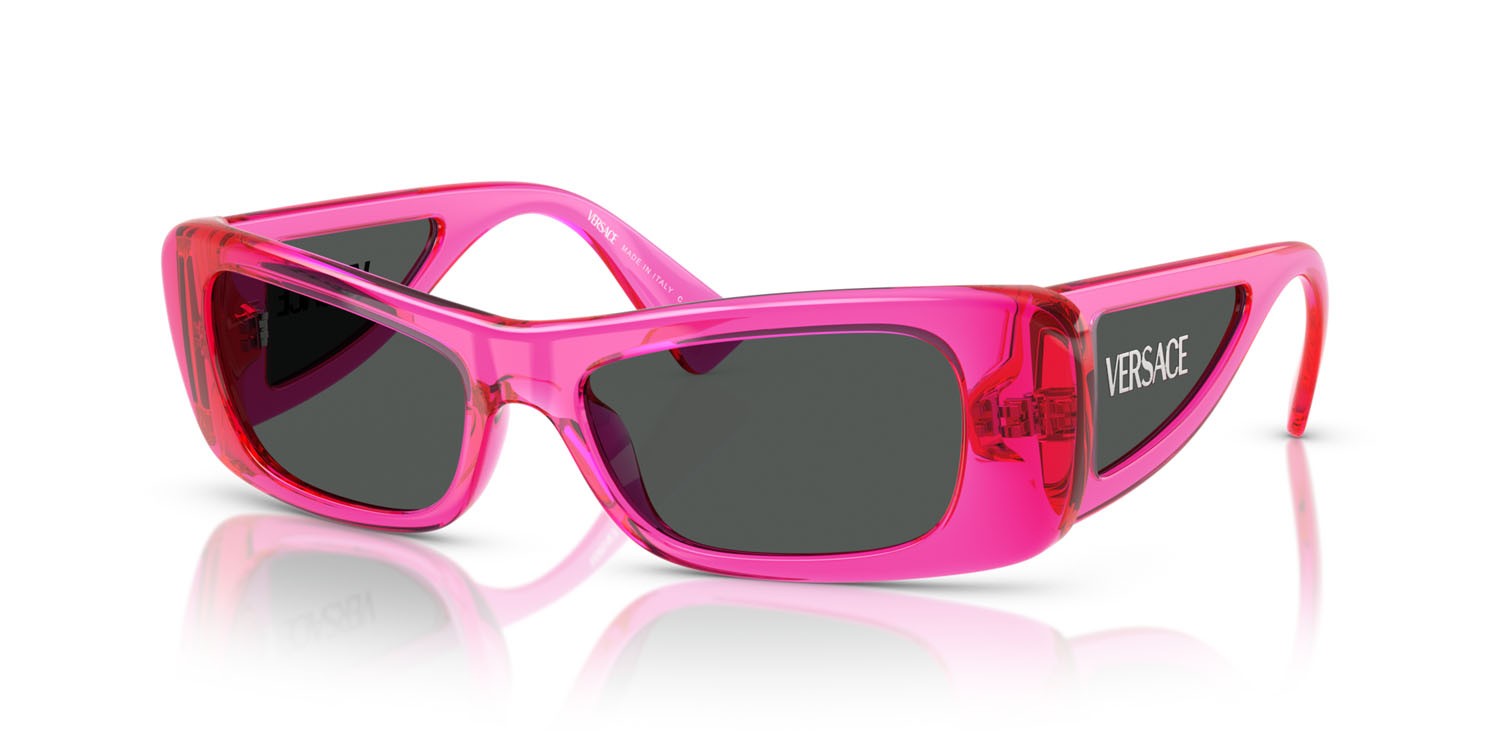 Occhiali da sole Versace VE 4481 (543487) colore fucsia fluo trasparente forma quadrato lenti grigio scuro