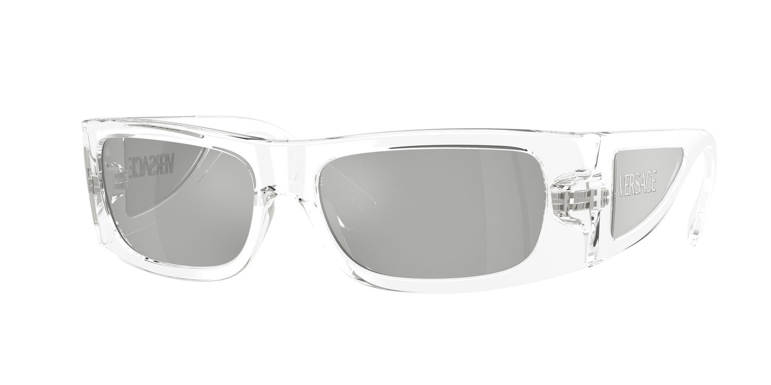 Occhiali da sole Versace VE 4482 (148/8V) colore cristallo forma quadrato lenti trasparente specchiato argento