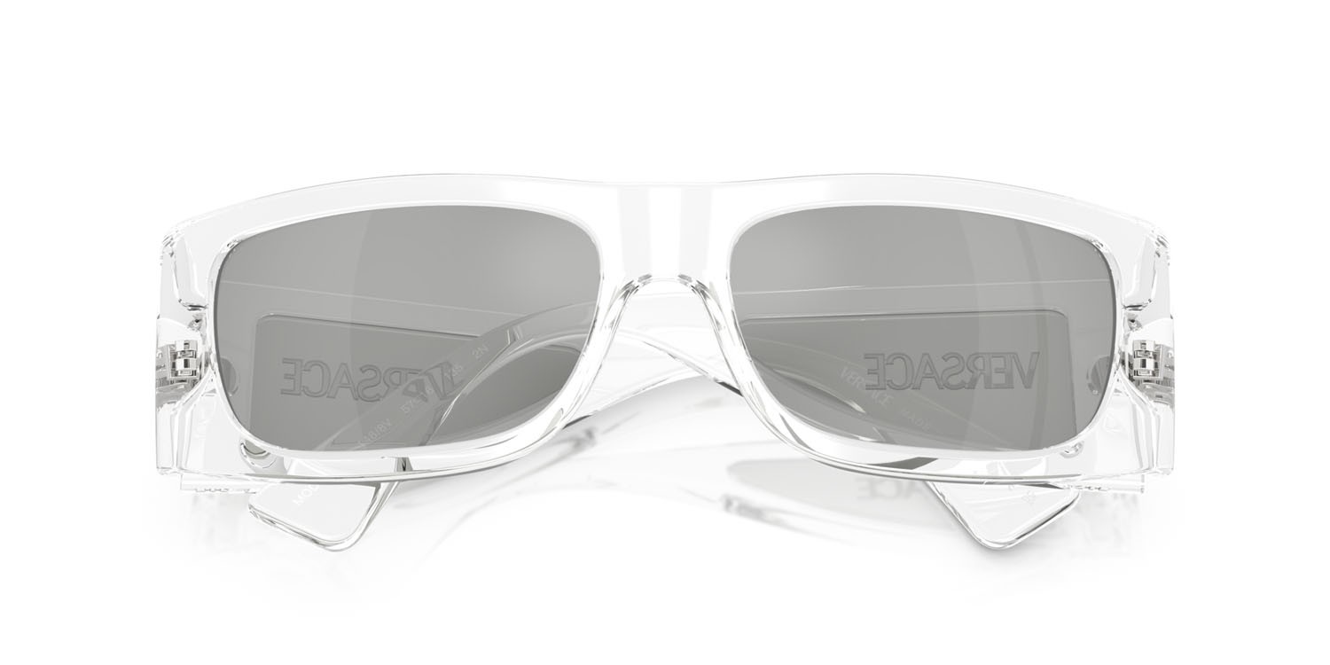 Occhiali da sole Versace VE 4482 (148/8V) colore cristallo forma quadrato lenti trasparente specchiato argento