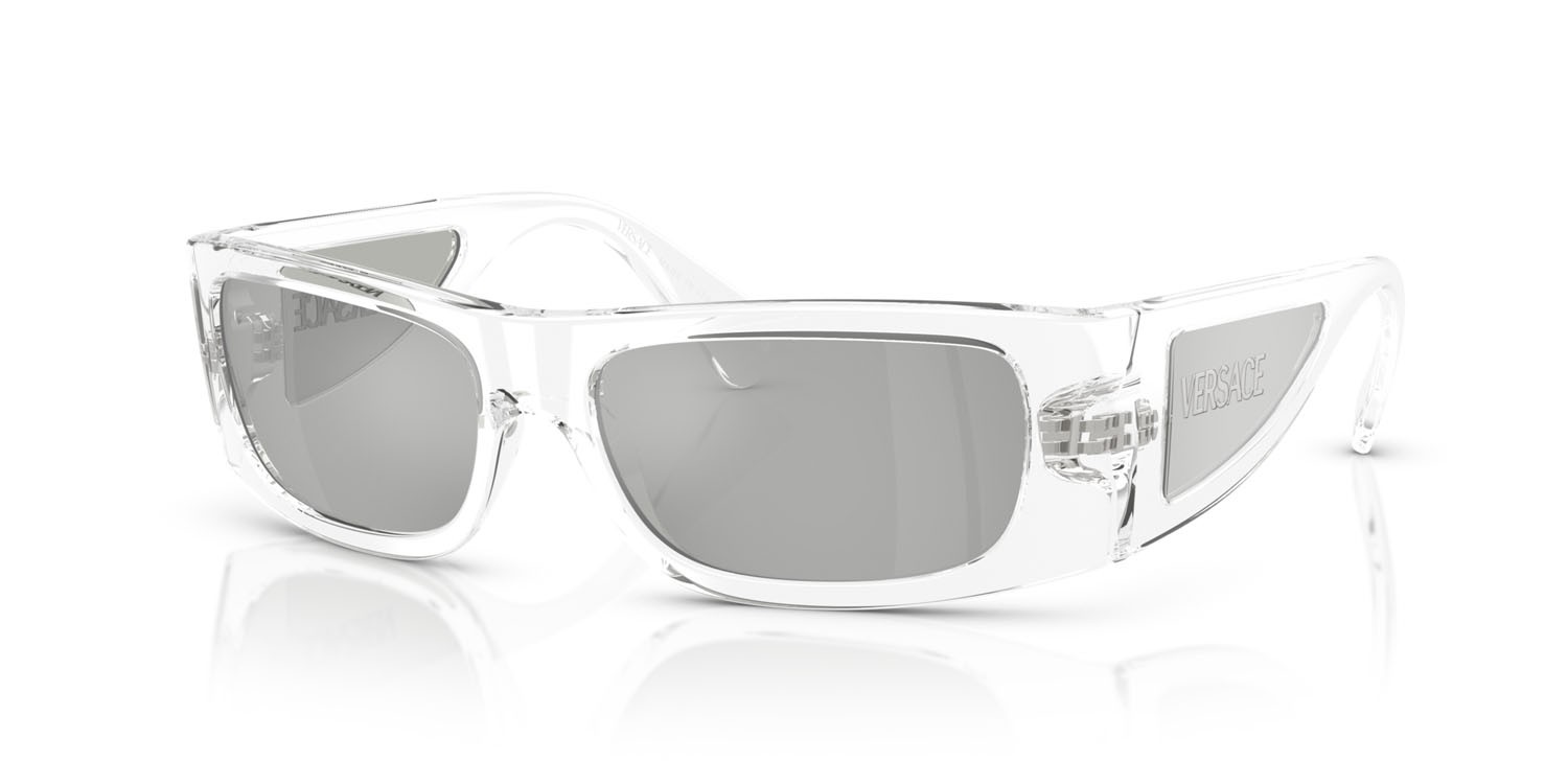 Occhiali da sole Versace VE 4482 (148/8V) colore cristallo forma quadrato lenti trasparente specchiato argento