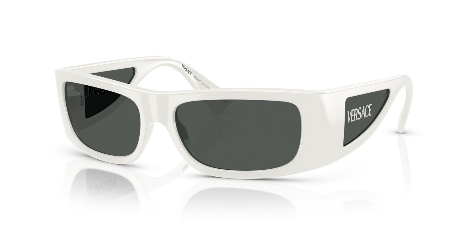 Occhiali da sole Versace VE 4482 (314/87) colore bianco forma quadrato lenti grigio scuro