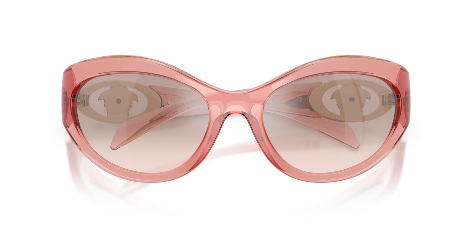 Occhiali da sole Versace VE 4485 (53228Z) colore rosa trasparente forma cat eye lenti marrone chiaro specchiato argento sfumato