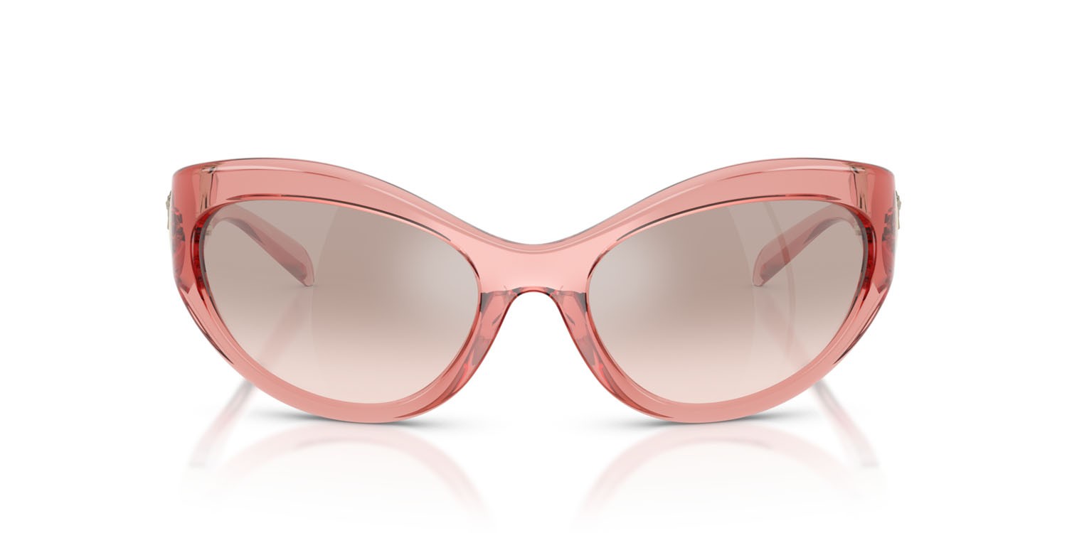 Occhiali da sole Versace VE 4485 (53228Z) colore rosa trasparente forma cat eye lenti marrone chiaro specchiato argento sfumato