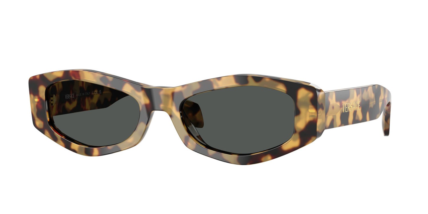 Occhiali da sole Versace VE 4487 (777/87) colore avana giallo marrone forma irregolare lenti grigio scuro