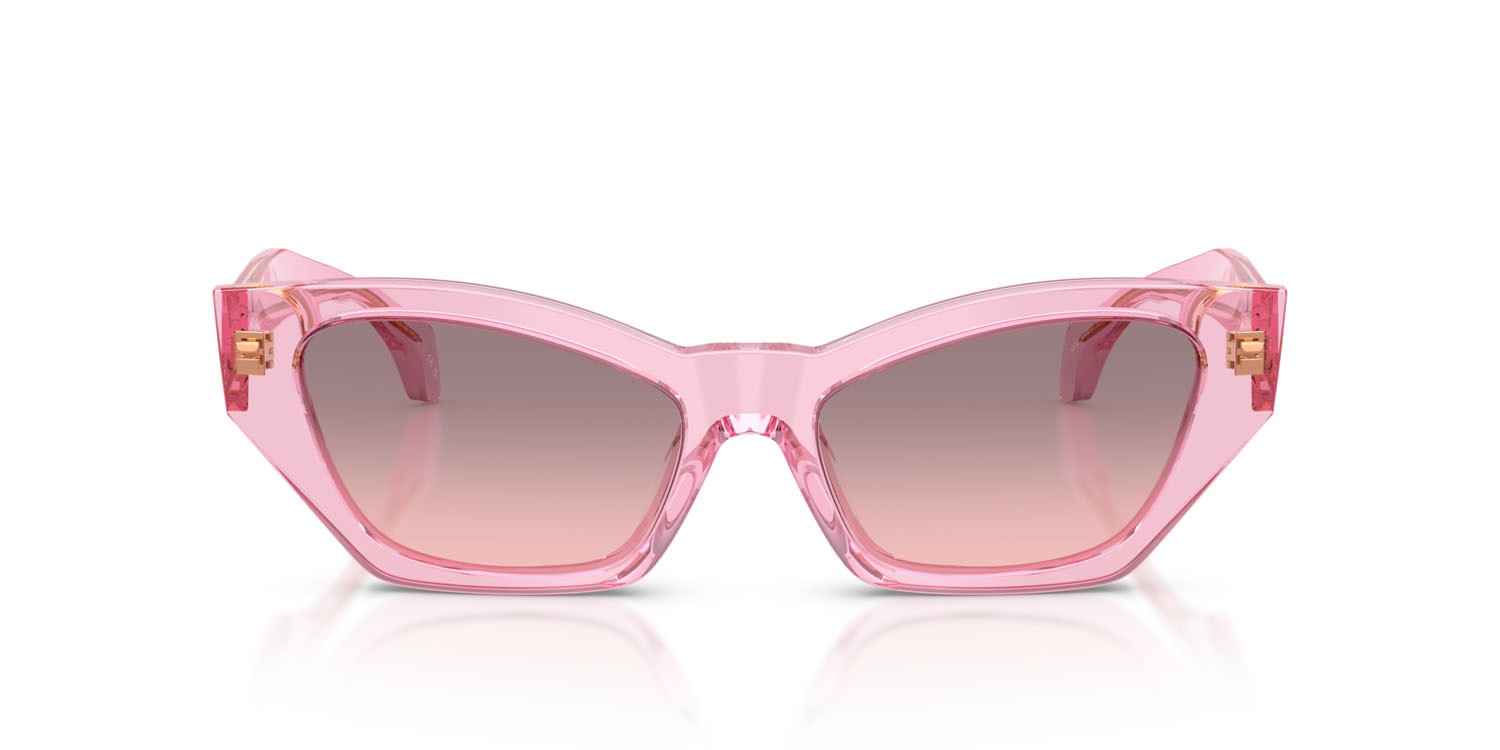 Occhiali da sole Versace VE 4488U (53705M) colore rosa trasparente forma cat eye lenti rosa sfumato grigio