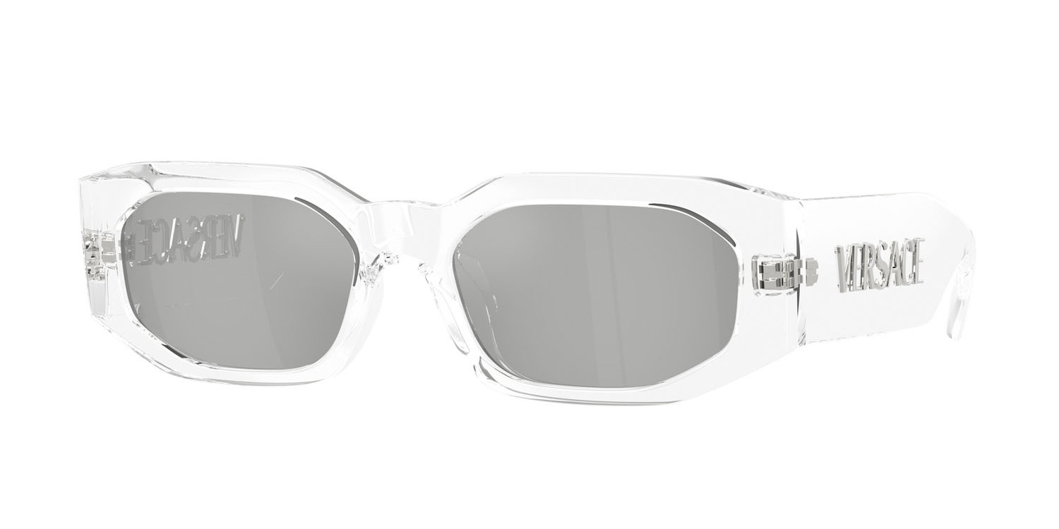 Occhiali da sole Versace VE 4489U (148/8V) colore trasparente forma irregolare lenti trasparente specchiato argento