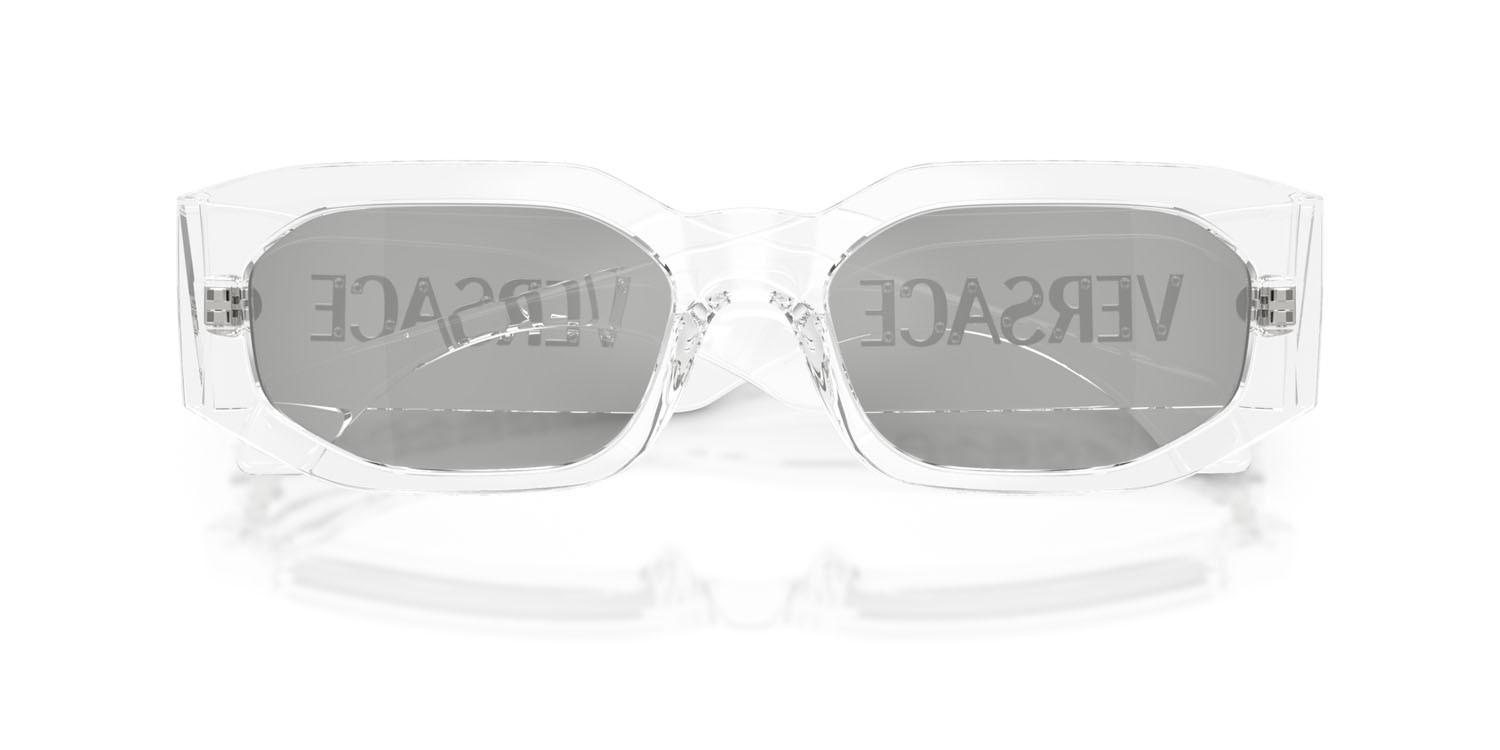 Occhiali da sole Versace VE 4489U (148/8V) colore trasparente forma irregolare lenti trasparente specchiato argento