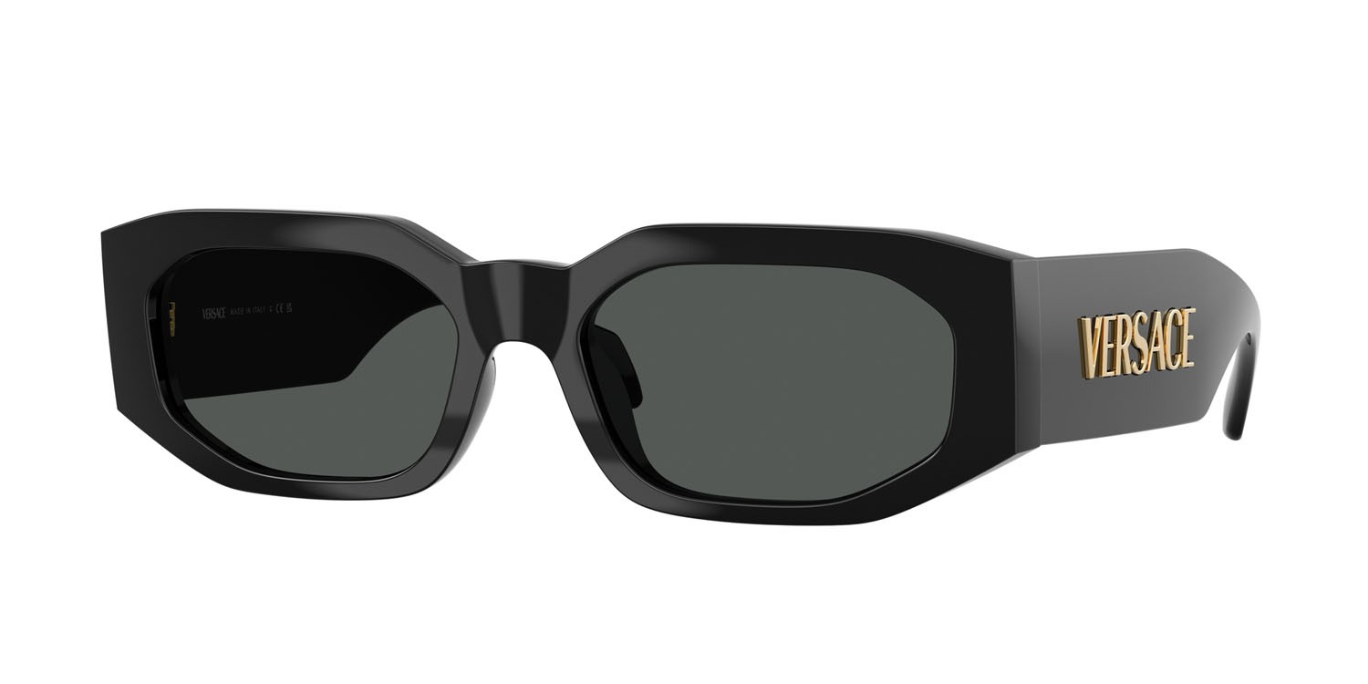 Occhiali da sole Versace VE 4489U (GB1/87) colore nero forma irregolare lenti grigio scuro