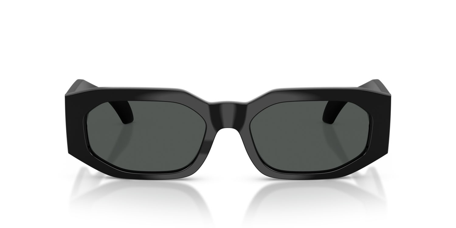 Occhiali da sole Versace VE 4489U (GB1/87) colore nero forma irregolare lenti grigio scuro