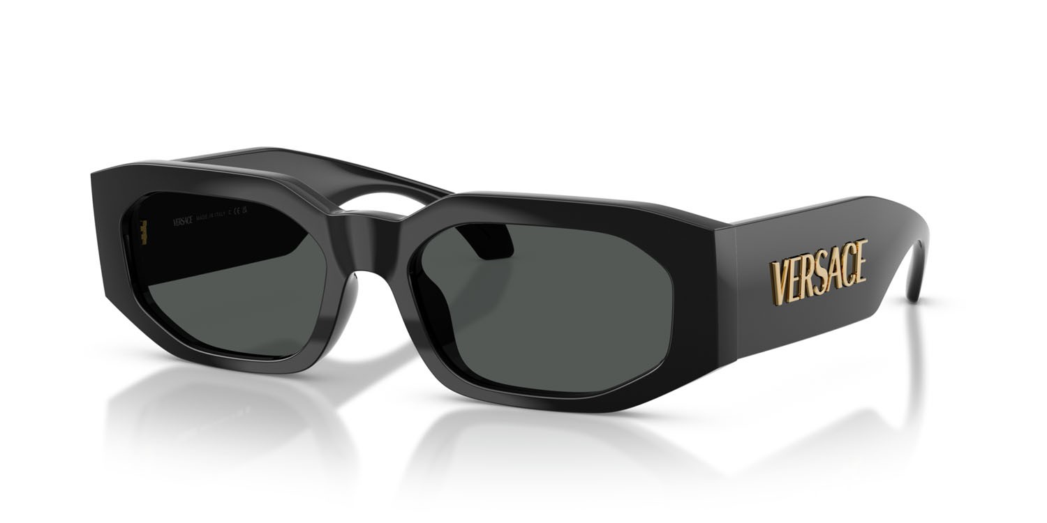 Occhiali da sole Versace VE 4489U (GB1/87) colore nero forma irregolare lenti grigio scuro