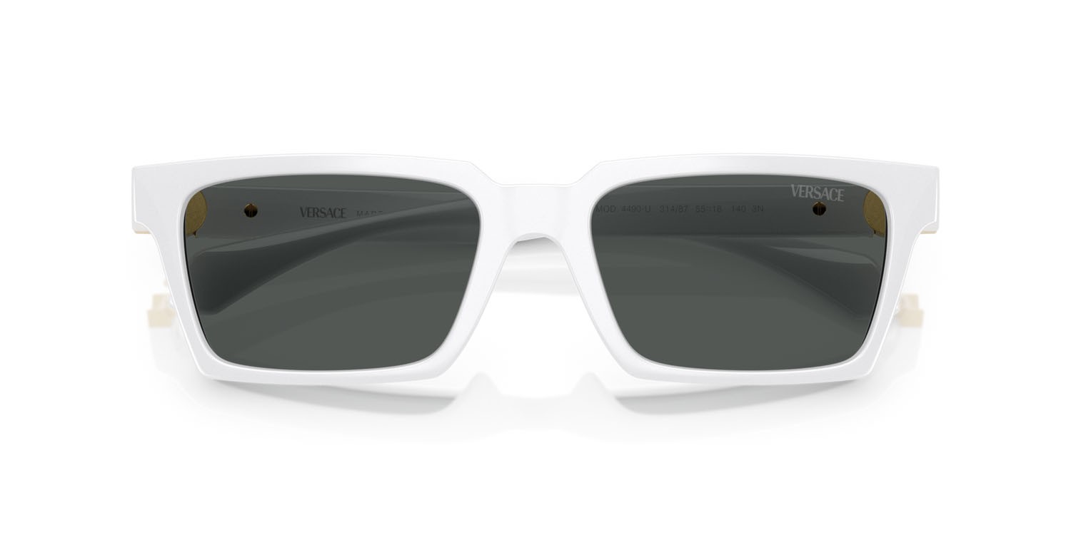 Occhiali da sole Versace VE 4490U (314/87) colore bianco forma rettangolare lenti grigio scuro