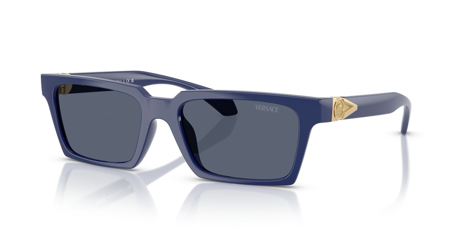 Occhiali da sole Versace VE 4490U (545087) colore blu tinta unita forma rettangolare lenti grigio scuro