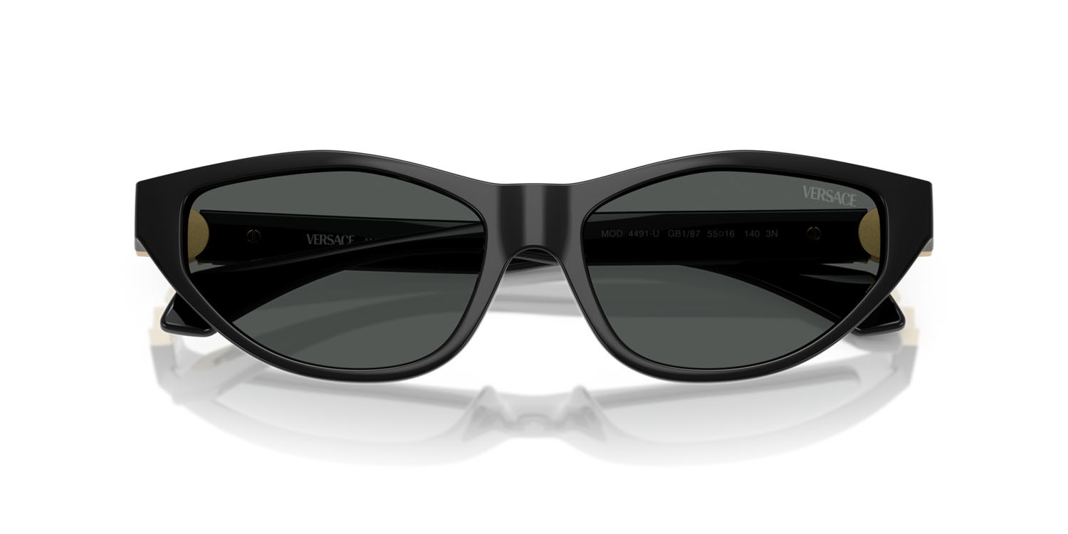Occhiali da sole Versace VE 4491U (GB1/87) colore nero forma cat eye lenti grigio scuro