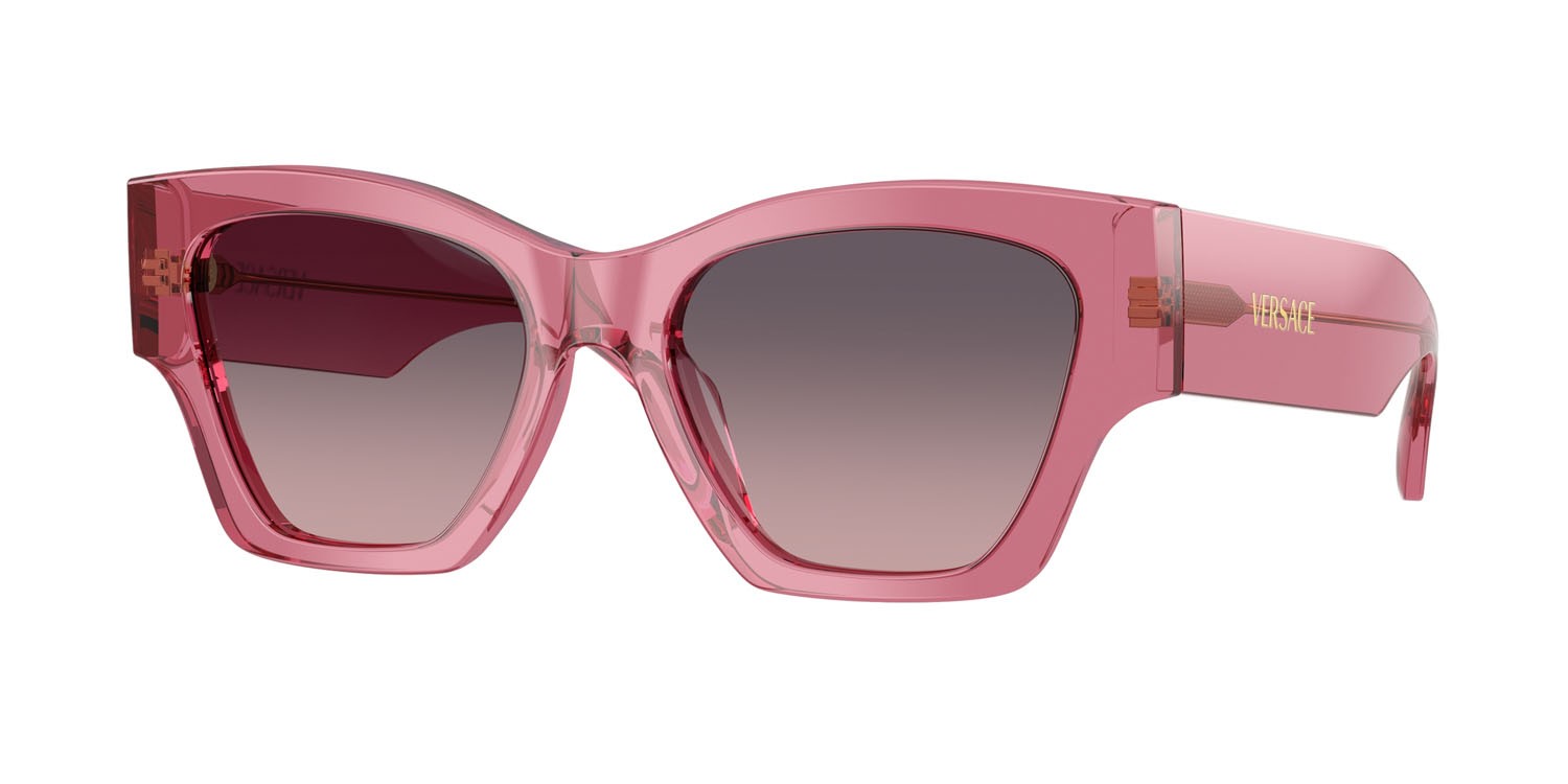 Occhiali da sole Versace VE 4492U (551646) colore rosa trasparente forma quadrato lenti rosa sfumato grigio