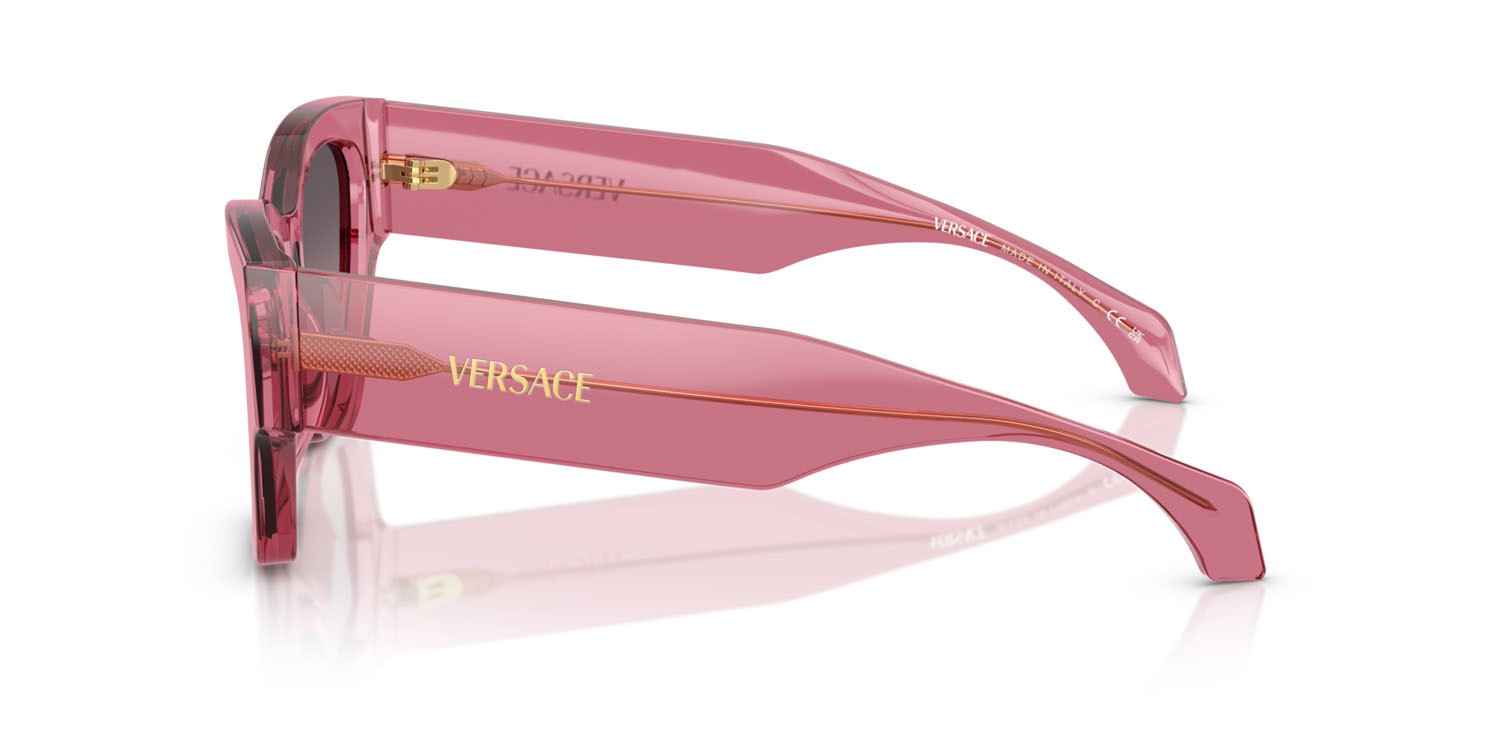Occhiali da sole Versace VE 4492U (551646) colore rosa trasparente forma quadrato lenti rosa sfumato grigio