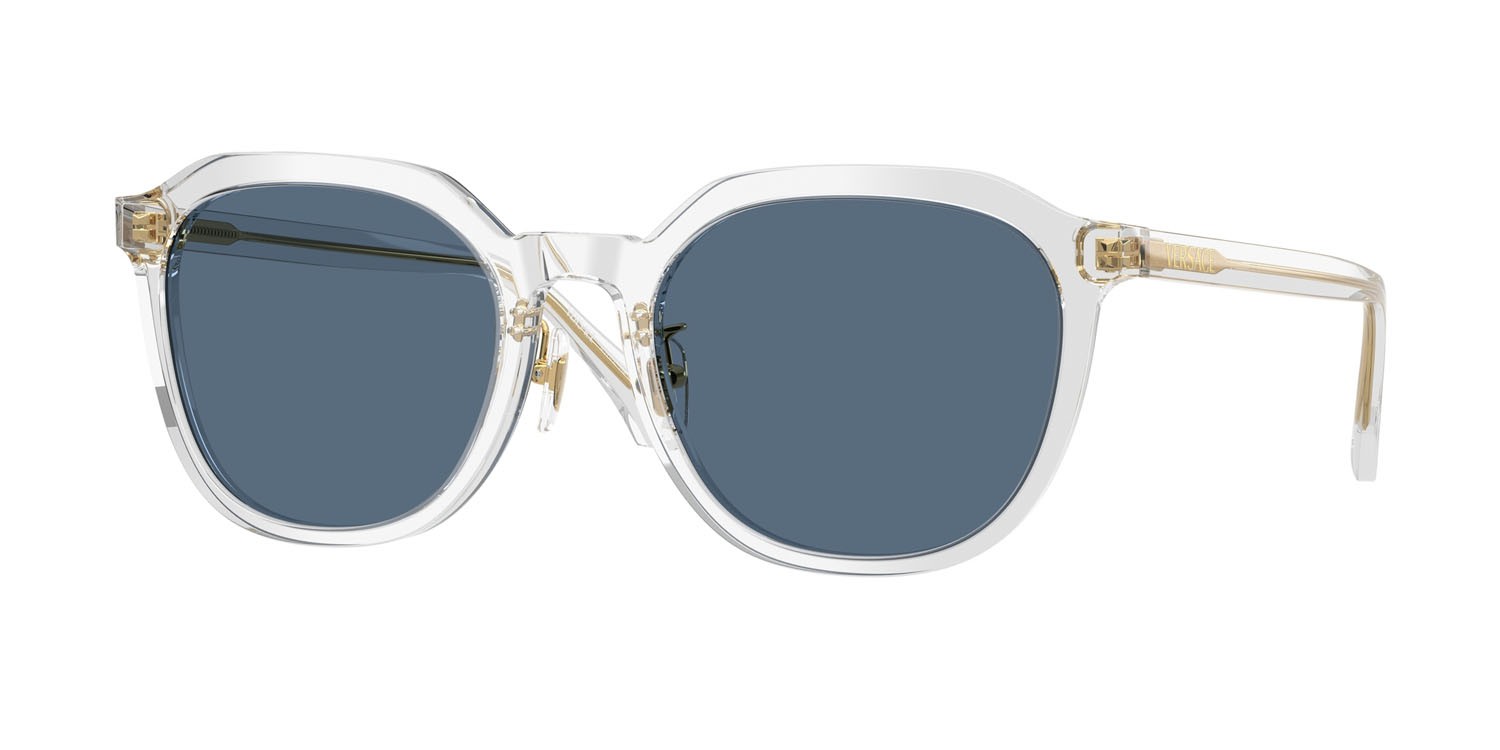 Occhiali da sole Versace VE 4493D (551971) colore grigio trasparente forma pantos lenti blu scuro