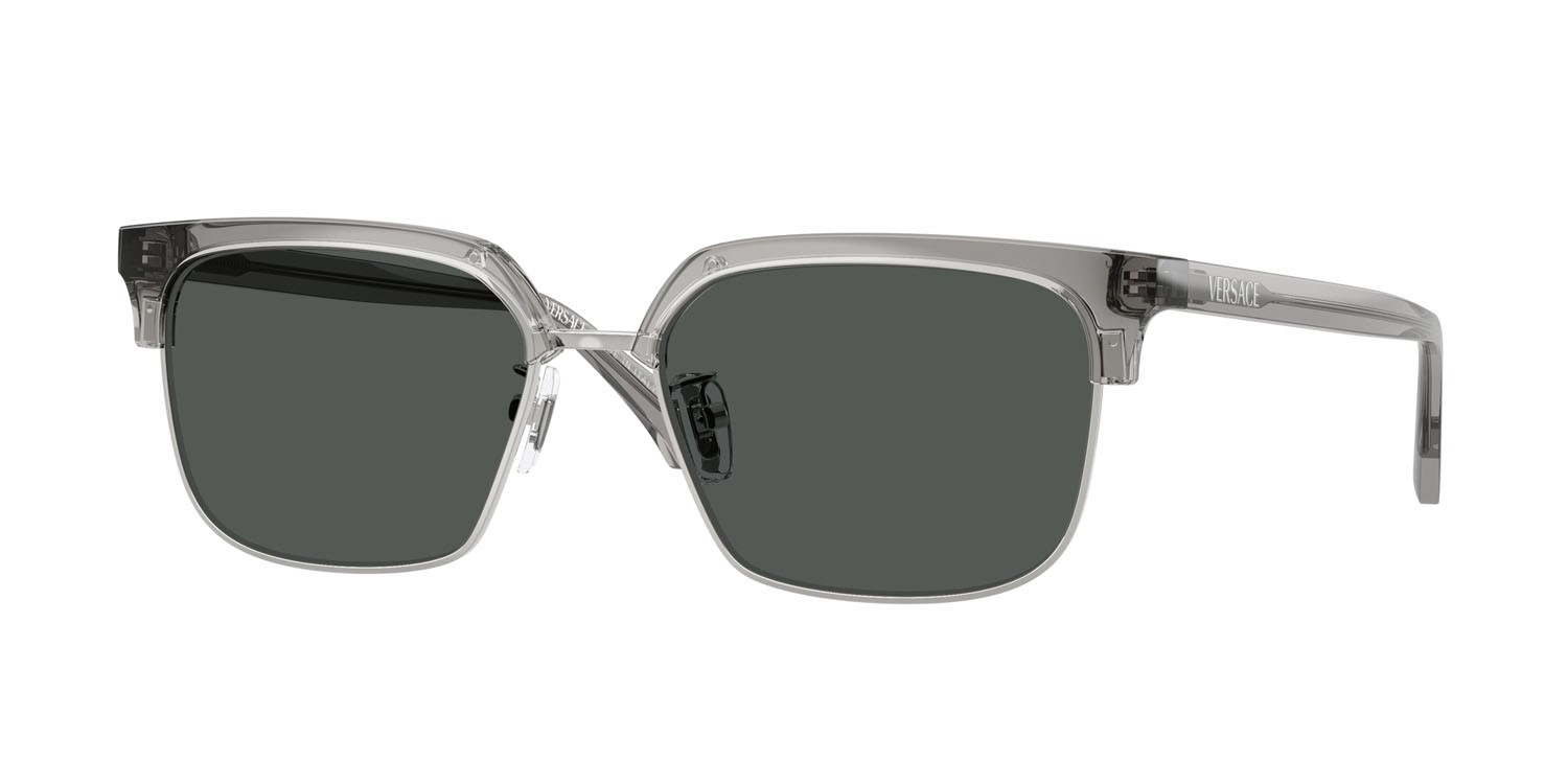Occhiali da sole Versace VE 4494D (593/87) colore grigio trasparente forma quadrato lenti grigio scuro