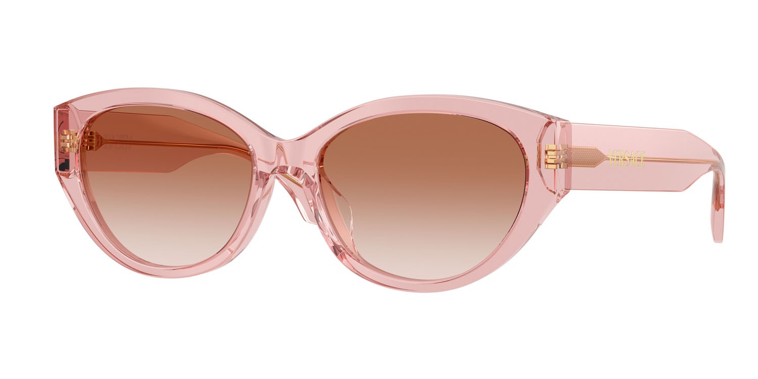 Occhiali da sole Versace VE 4495D (543413) colore pesca trasparente forma ovale lenti rosa sfumato